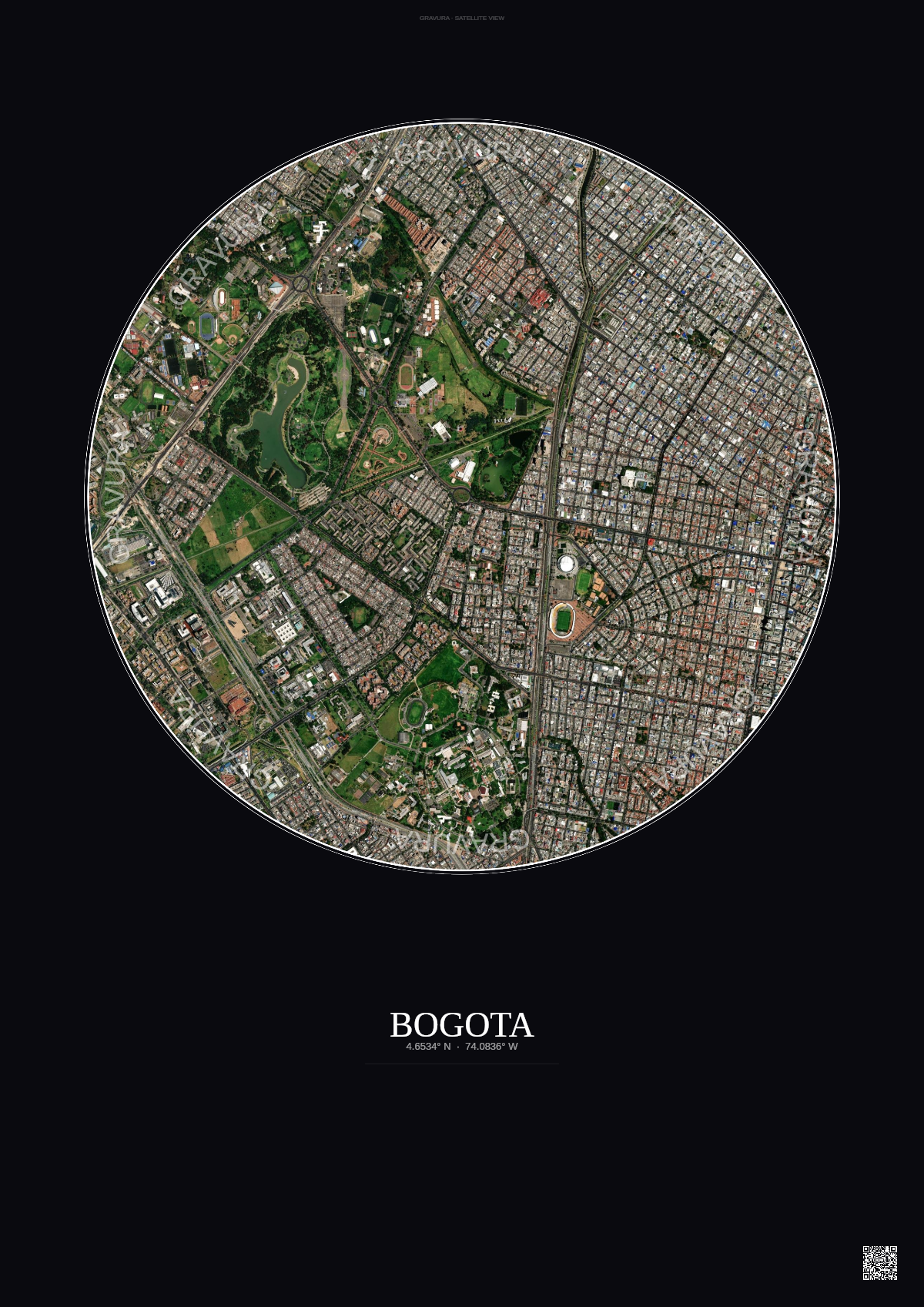 Affiche Bogota – Poster vue satellite | Gravura – Fond foncé