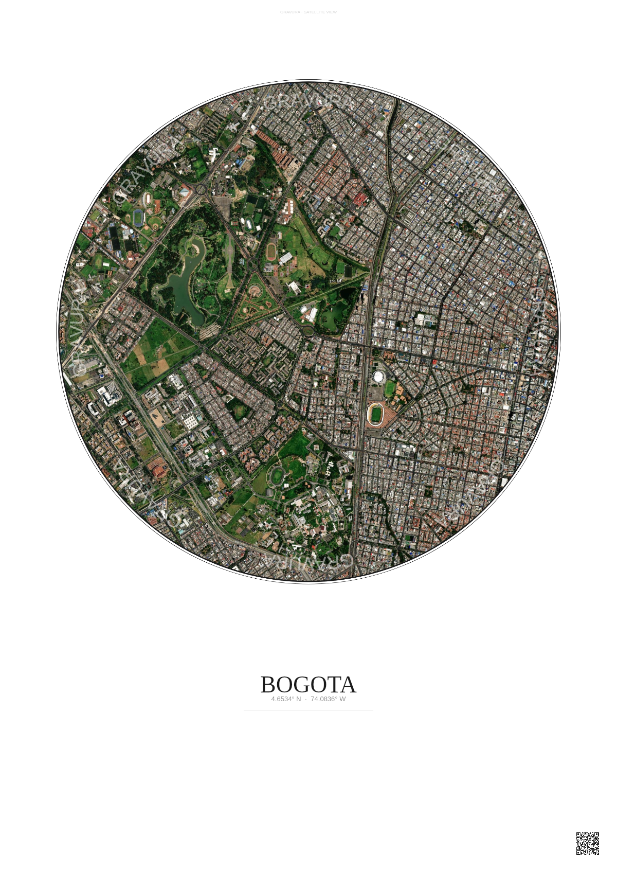 Affiche Bogota – Poster vue satellite | Gravura – Fond clair