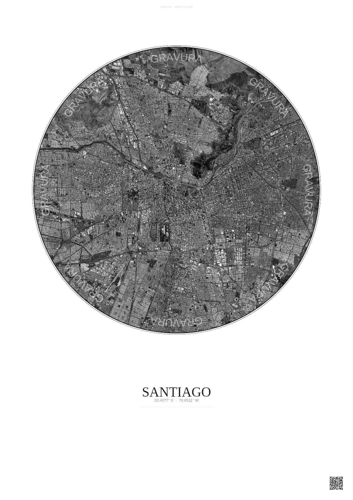 Affiche Santiago – Poster vue satellite | Gravura – Fond clair