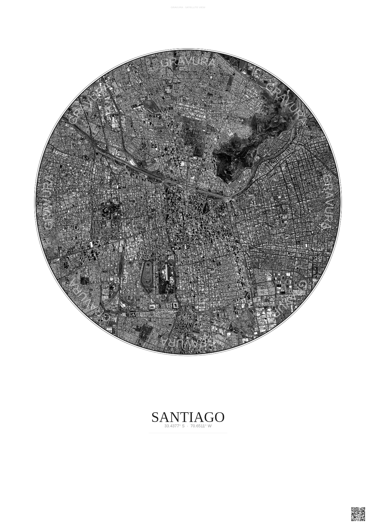Affiche Santiago – Poster vue satellite | Gravura – Fond clair