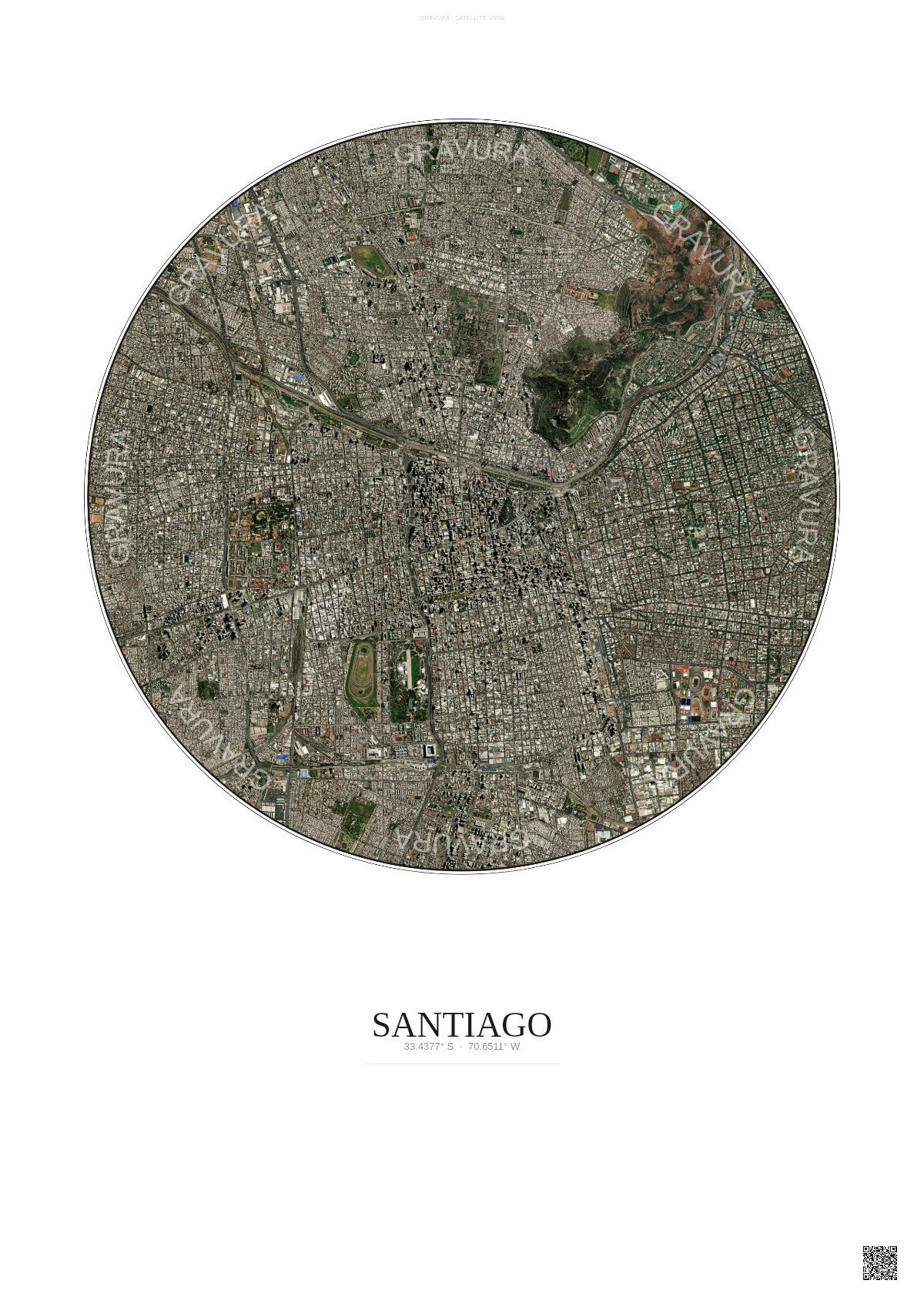 Affiche Santiago – Poster vue satellite | Gravura – Fond clair