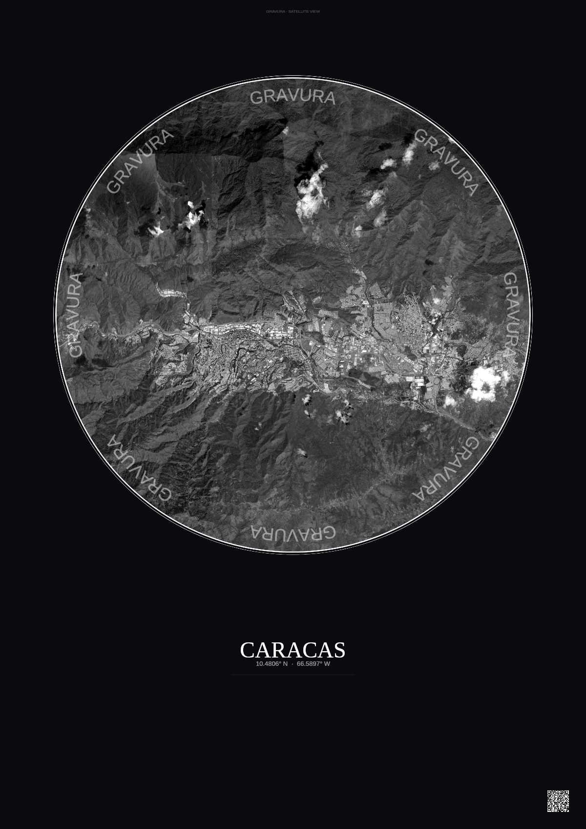 Affiche Caracas – Poster vue satellite | Gravura – Fond foncé