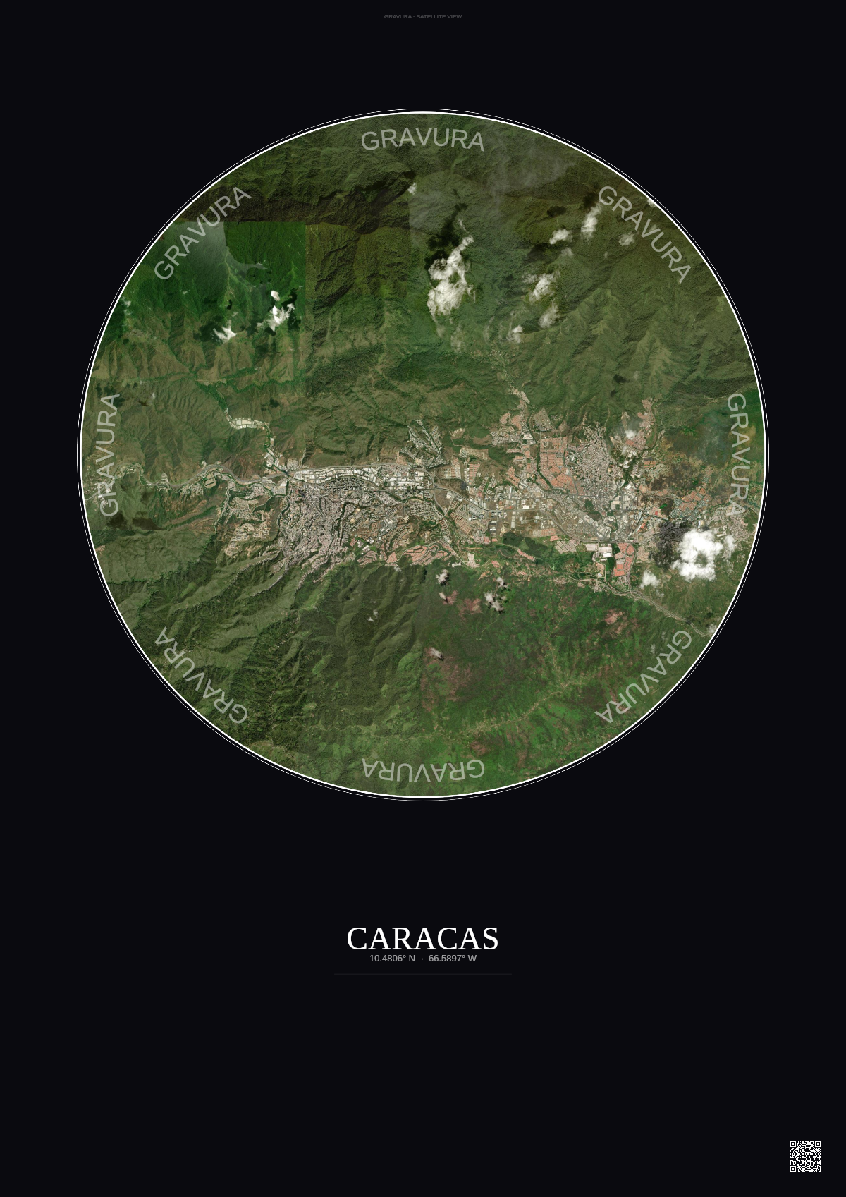 Affiche Caracas – Poster vue satellite | Gravura – Fond foncé