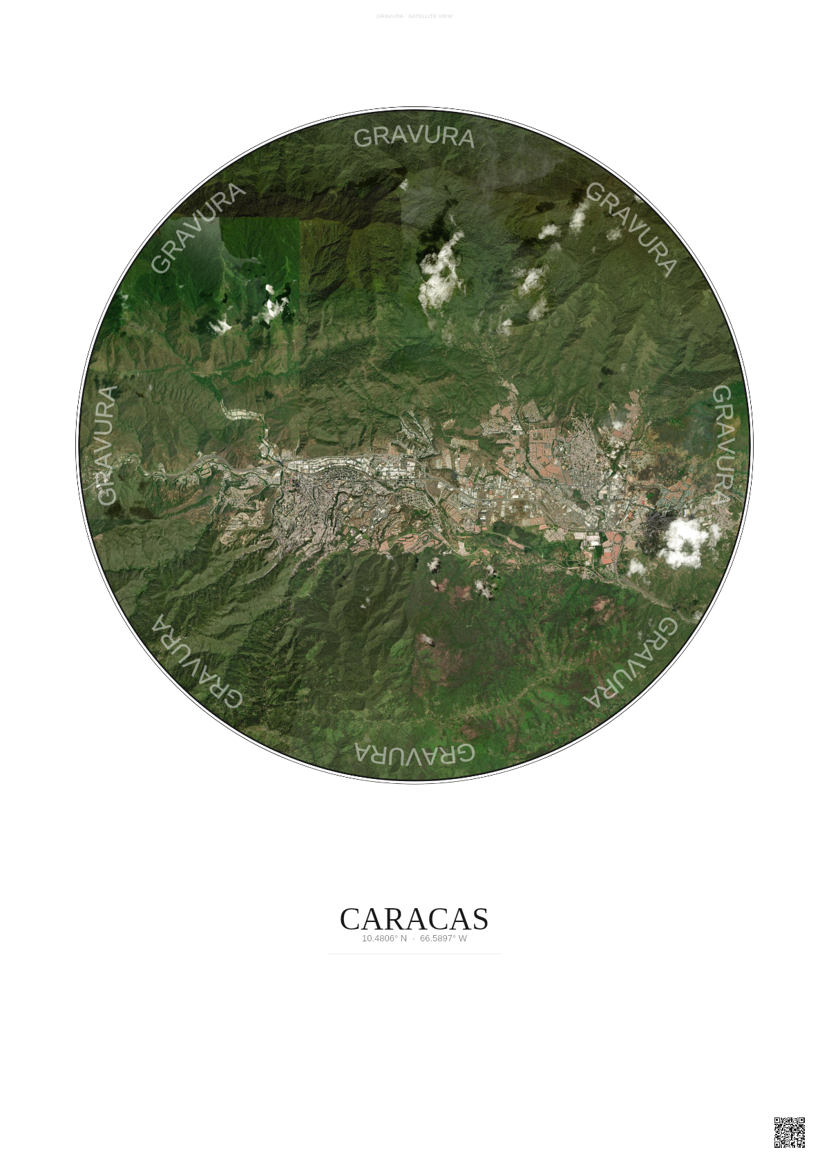 Affiche Caracas – Poster vue satellite | Gravura – Fond clair