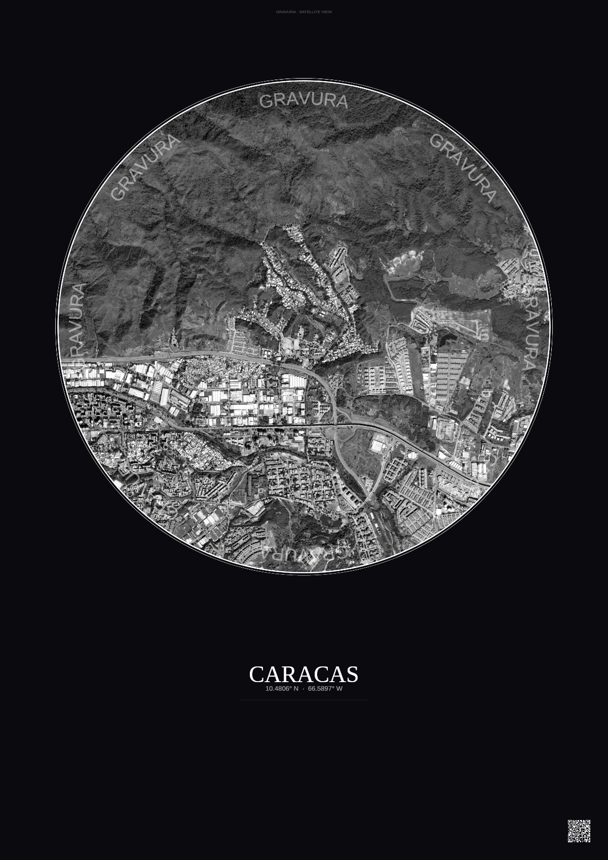 Affiche Caracas – Poster vue satellite | Gravura – Fond foncé