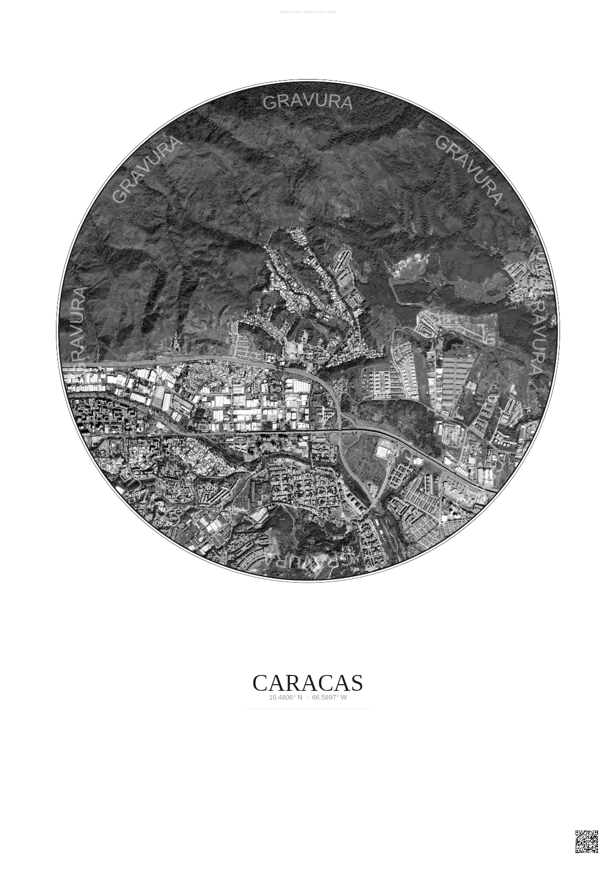 Affiche Caracas – Poster vue satellite | Gravura – Fond clair