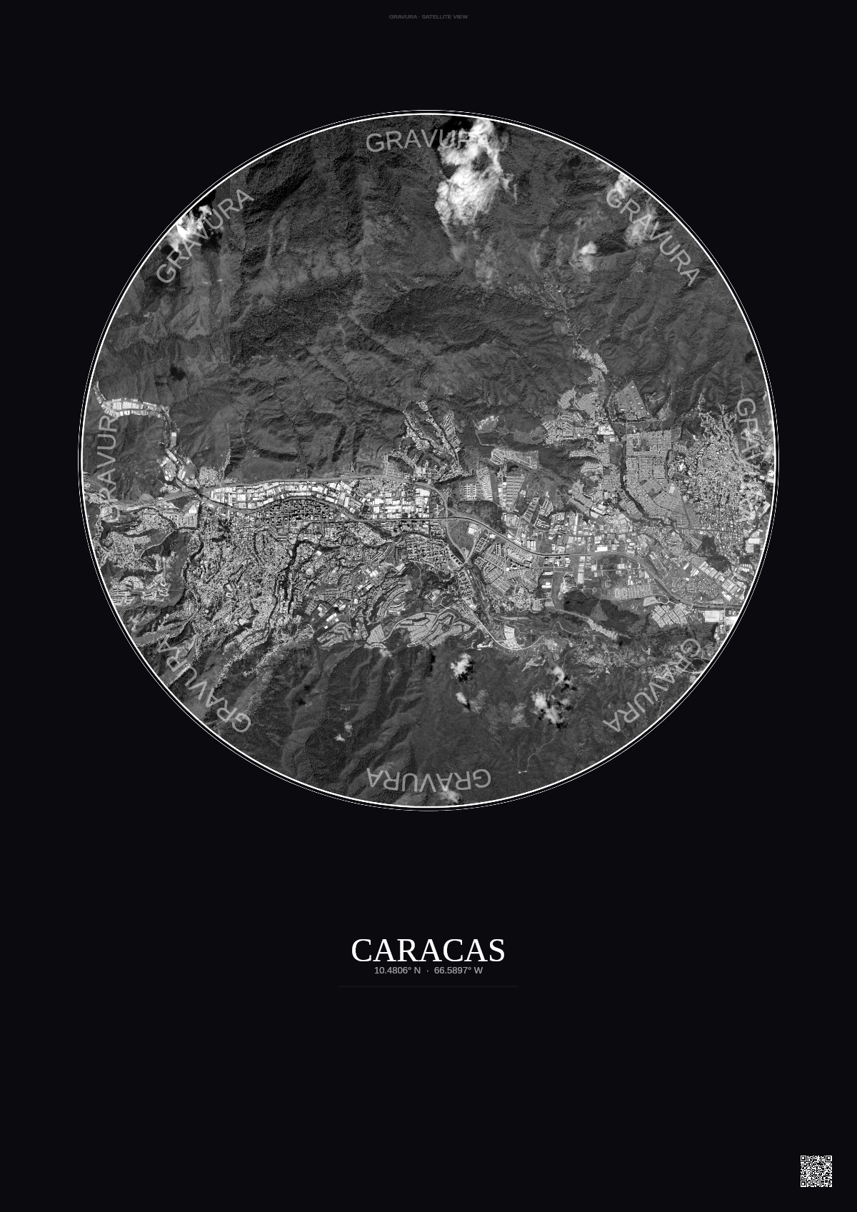 Affiche Caracas – Poster vue satellite | Gravura – Fond foncé
