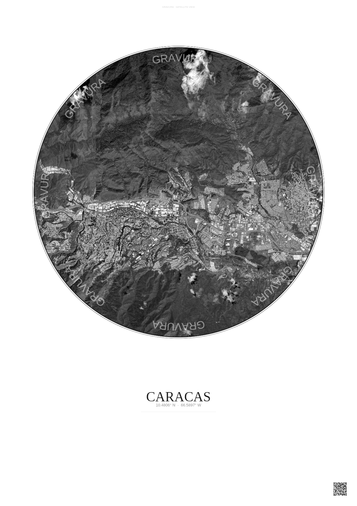 Affiche Caracas – Poster vue satellite | Gravura – Fond clair