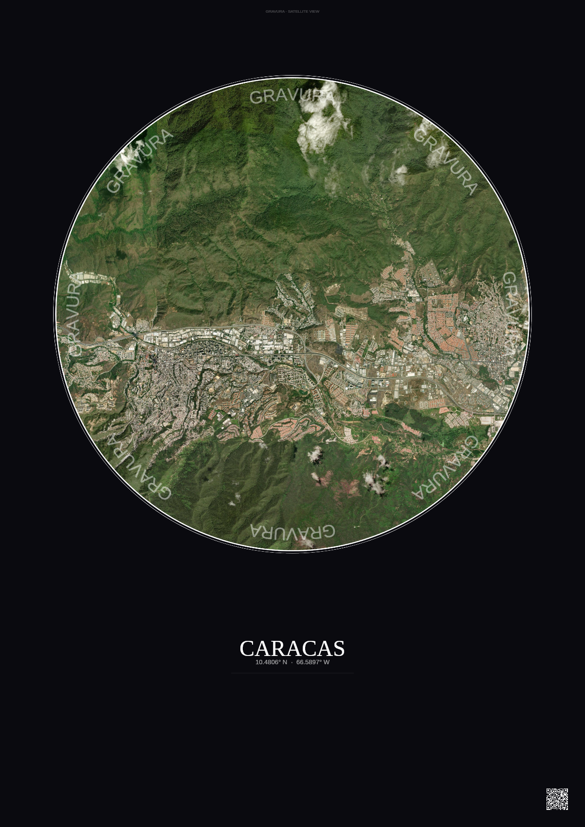 Affiche Caracas – Poster vue satellite | Gravura – Fond foncé