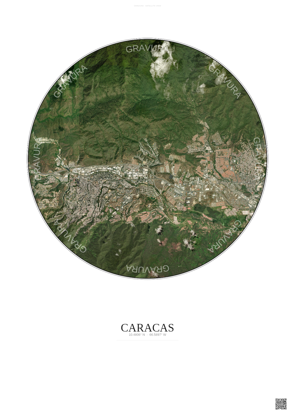 Affiche Caracas – Poster vue satellite | Gravura – Fond clair