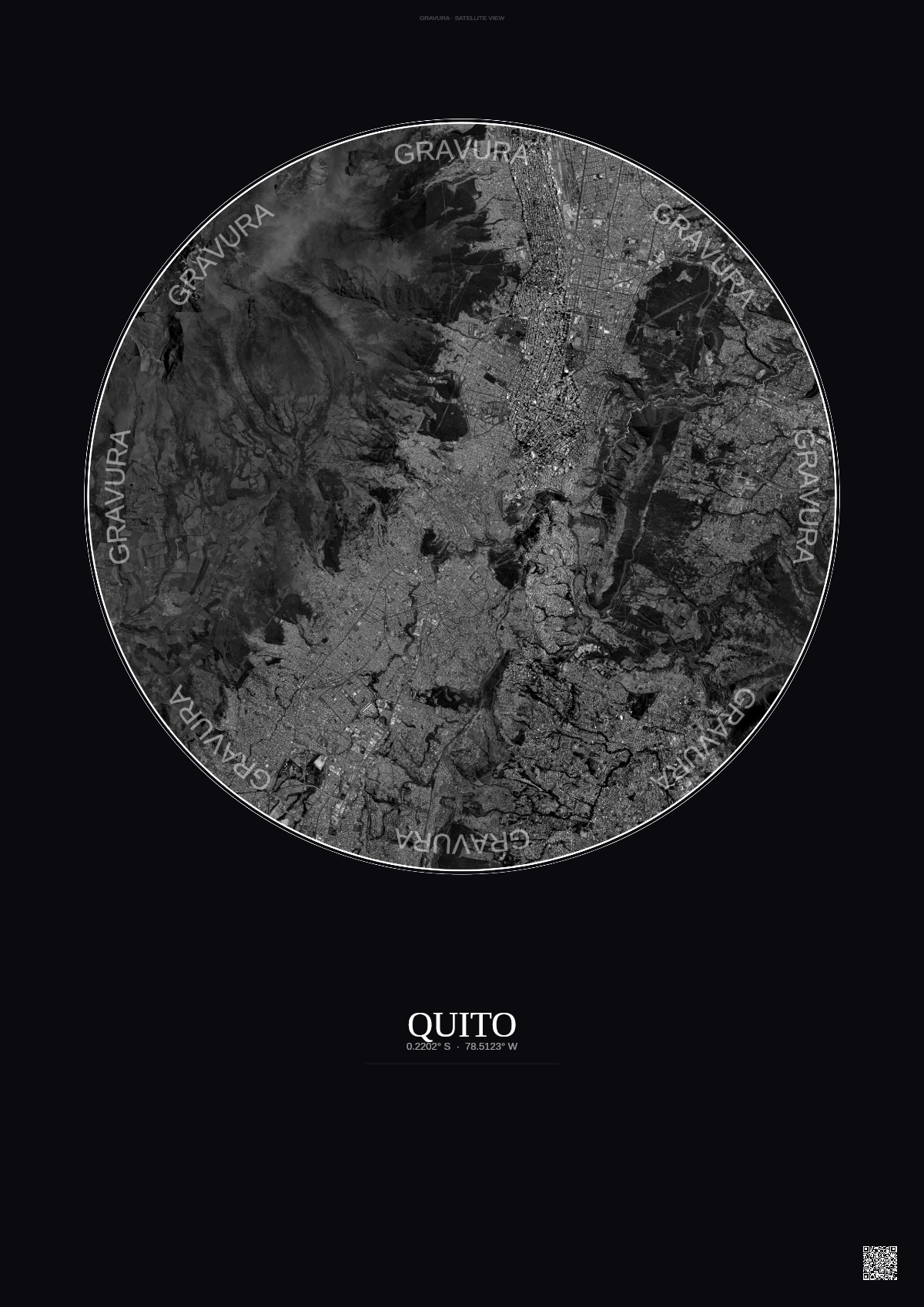 Affiche Quito – Poster vue satellite | Gravura – Fond foncé