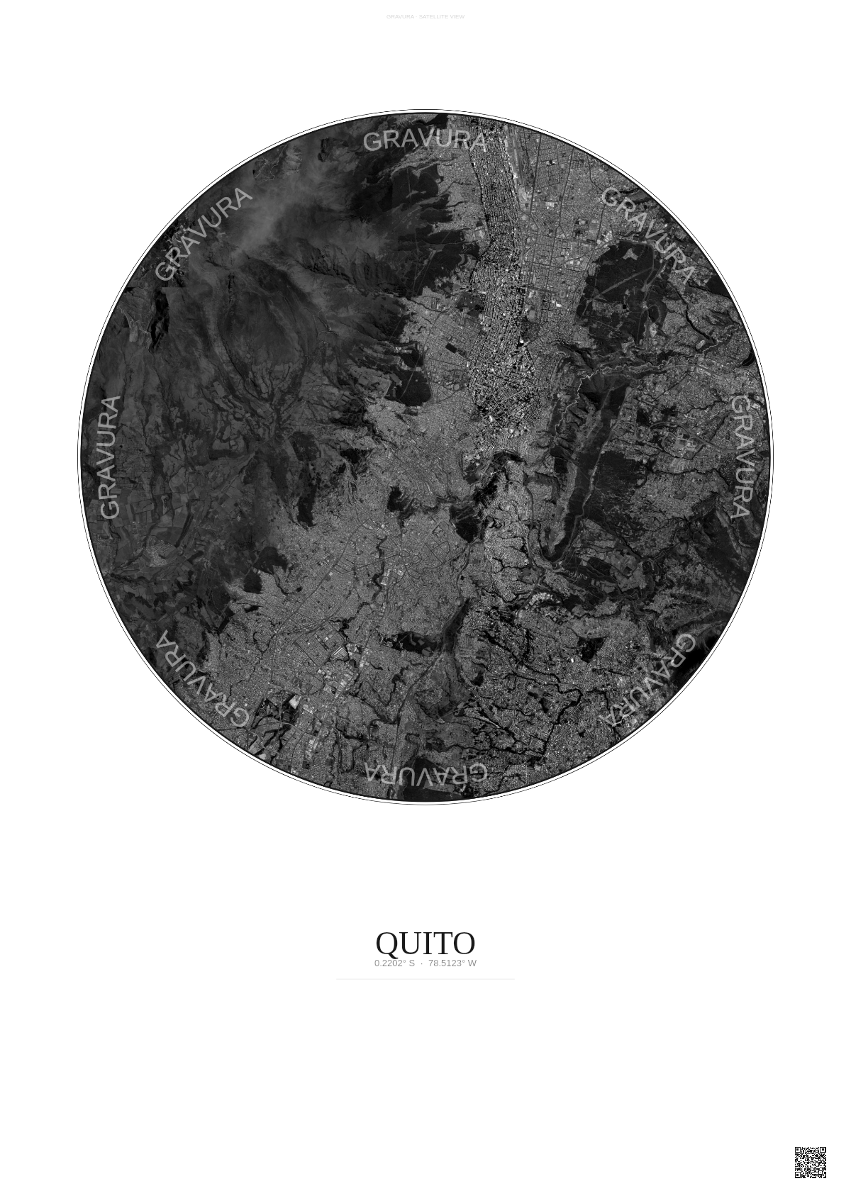 Affiche Quito – Poster vue satellite | Gravura – Fond clair