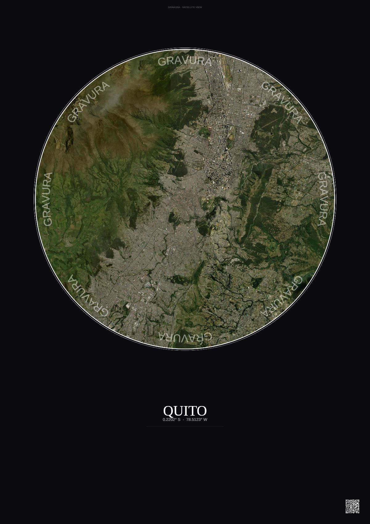 Affiche Quito – Poster vue satellite | Gravura – Fond foncé