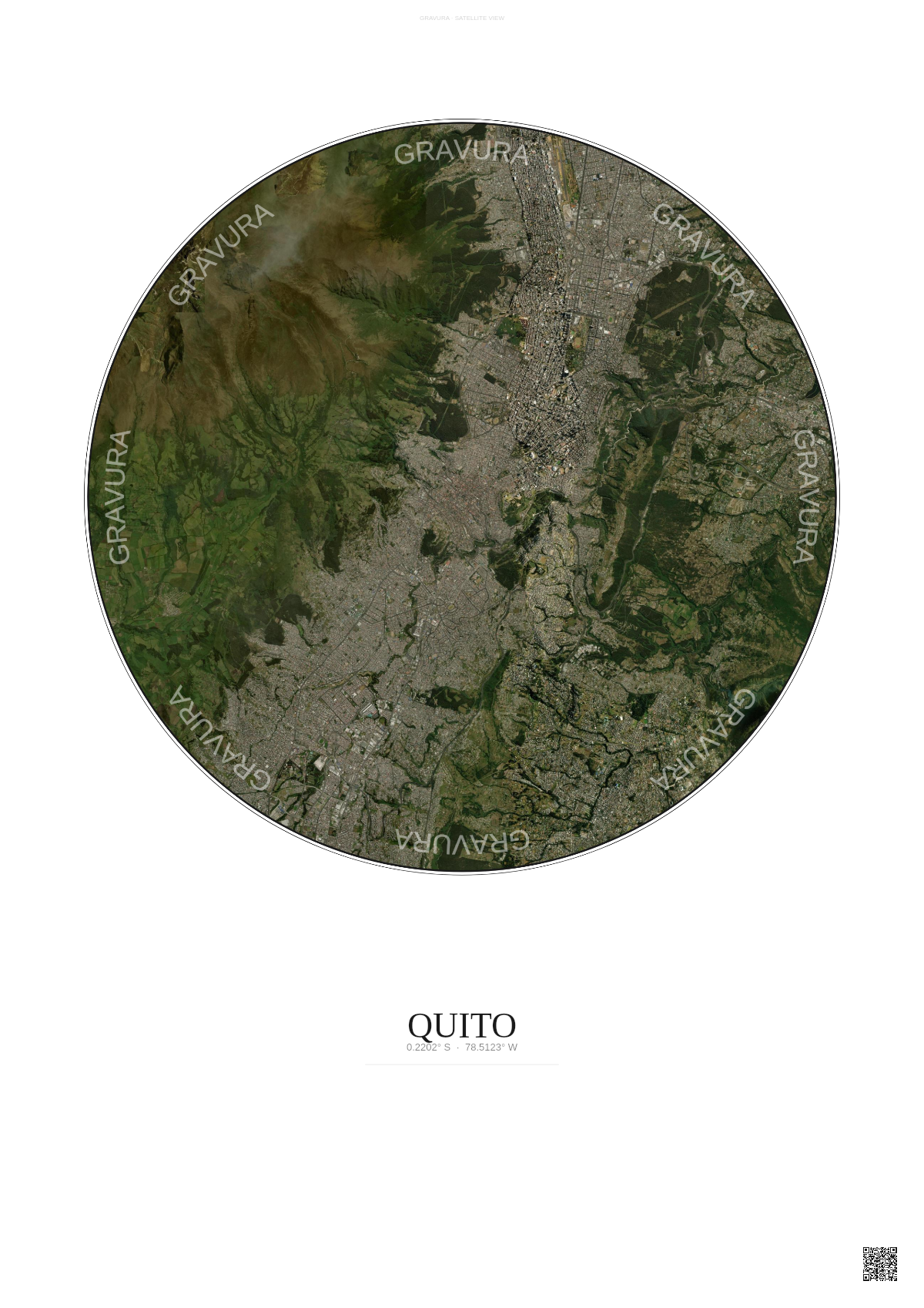 Affiche Quito – Poster vue satellite | Gravura – Fond clair
