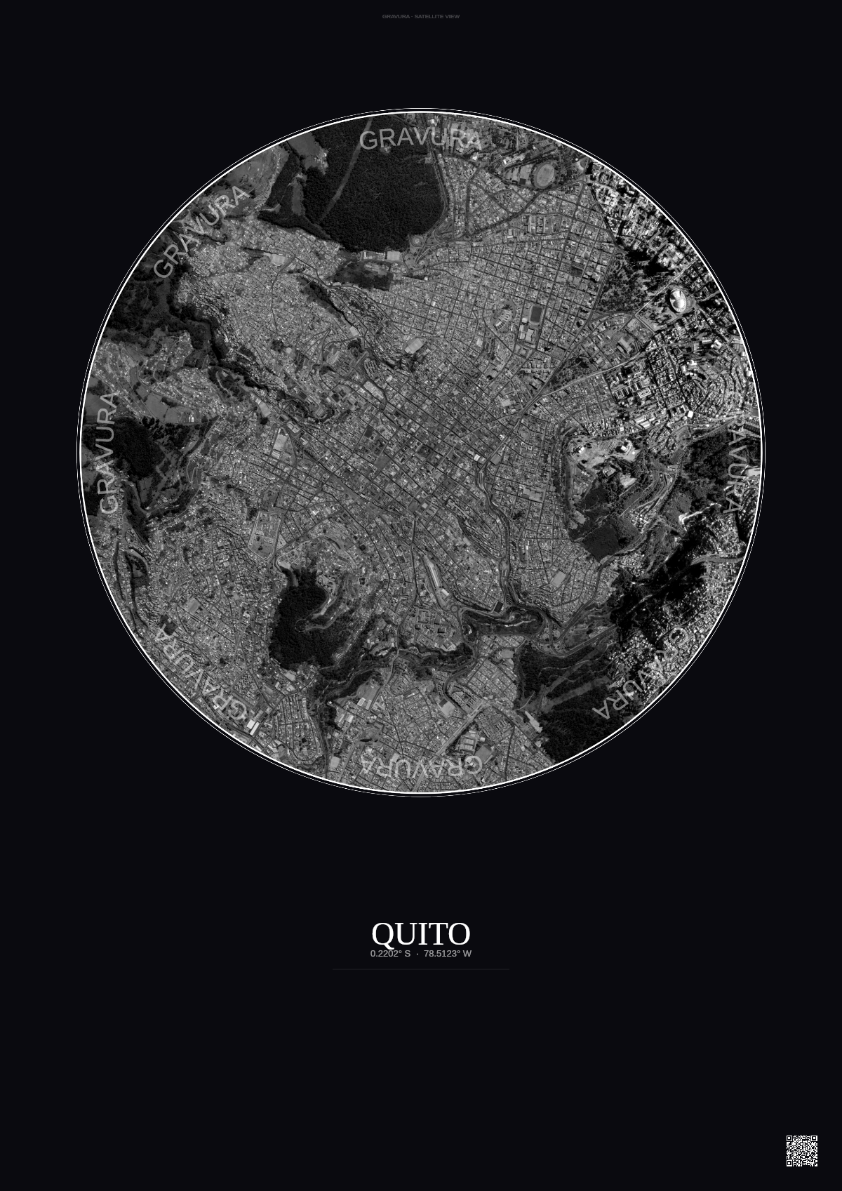 Affiche Quito – Poster vue satellite | Gravura – Fond foncé