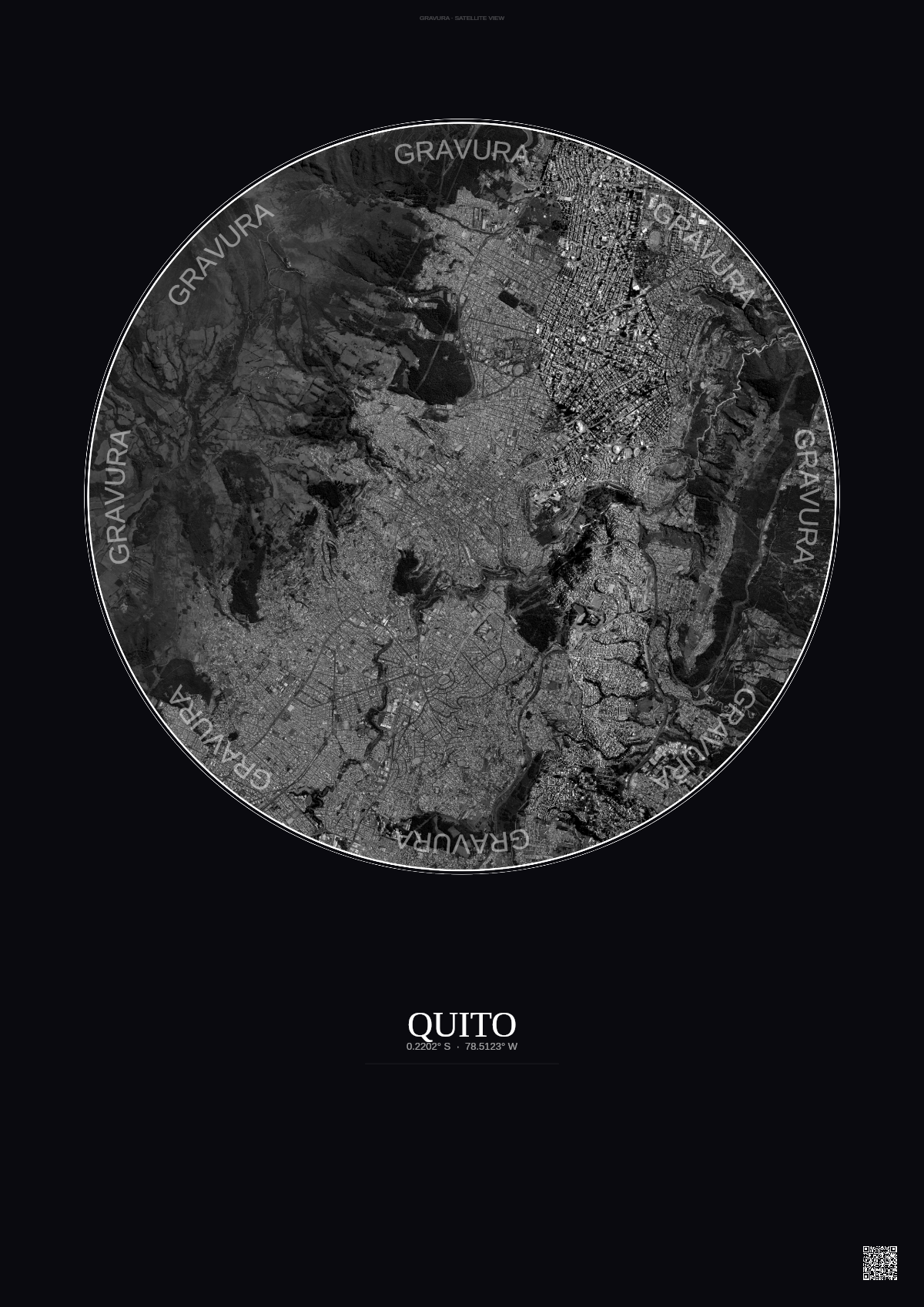 Affiche Quito – Poster vue satellite | Gravura – Fond foncé