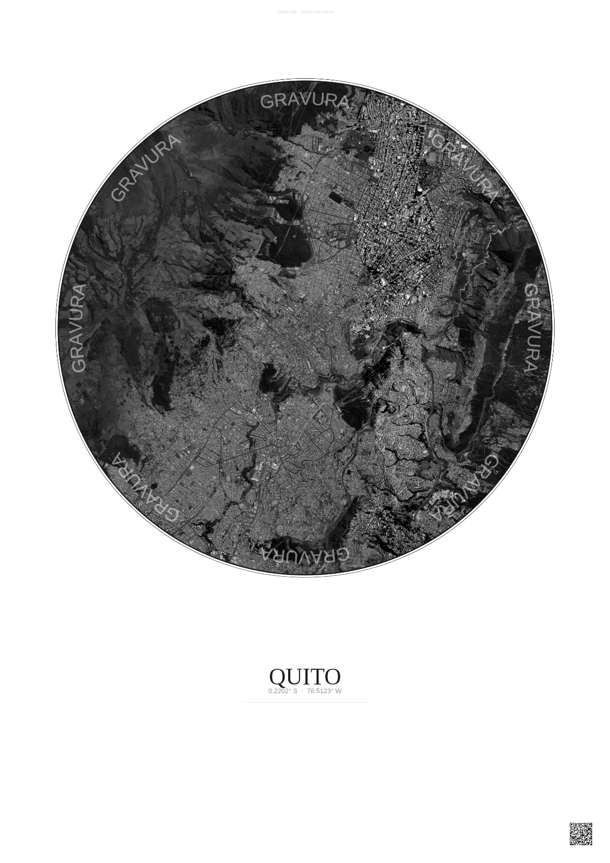 Affiche Quito – Poster vue satellite | Gravura – Fond clair