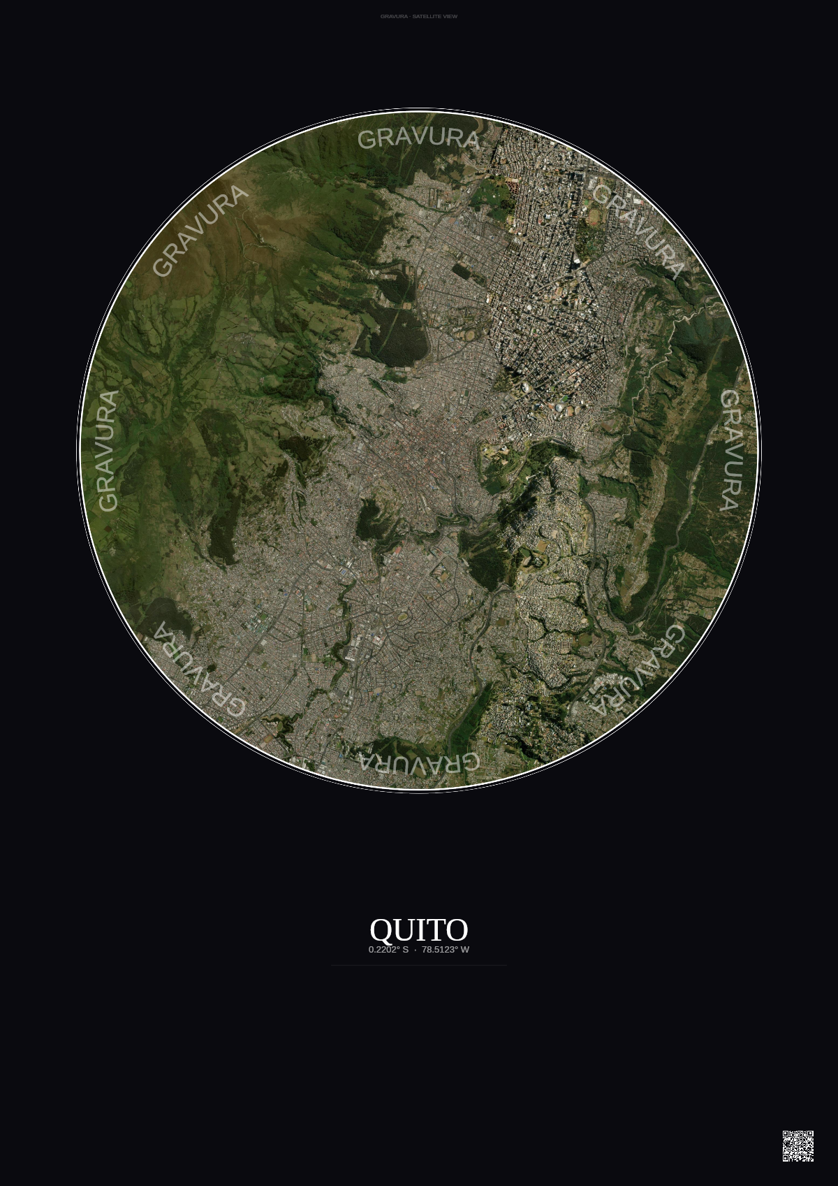Affiche Quito – Poster vue satellite | Gravura – Fond foncé