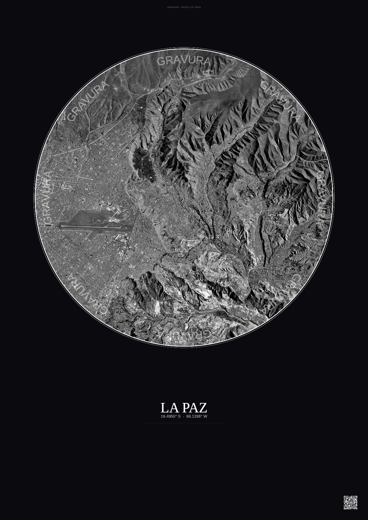 Affiche La Paz – Poster vue satellite | Gravura – Fond foncé