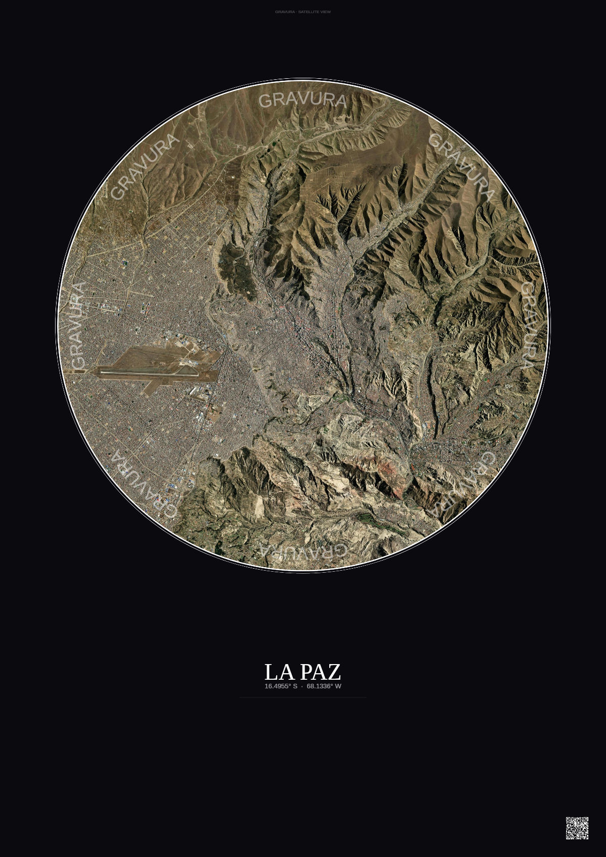 Affiche La Paz – Poster vue satellite | Gravura – Fond foncé