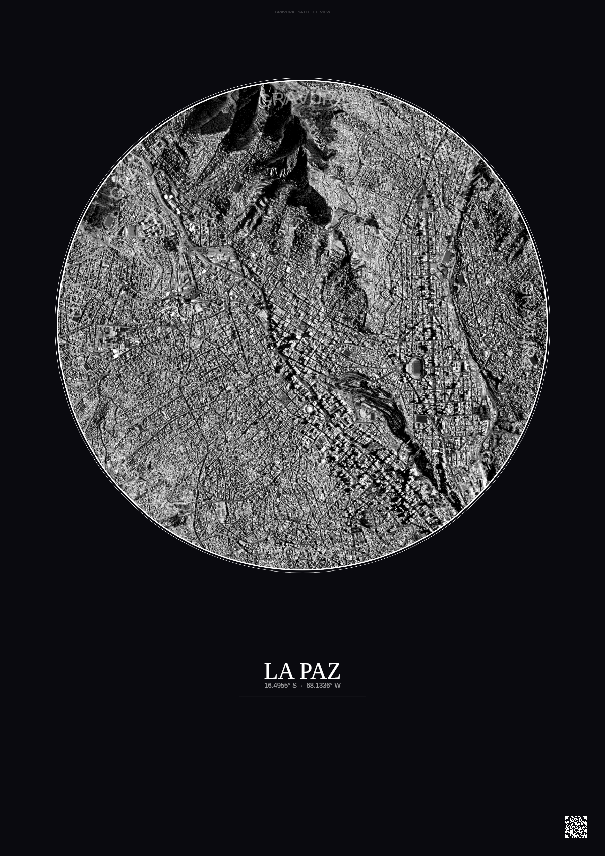 Affiche La Paz – Poster vue satellite | Gravura – Fond foncé