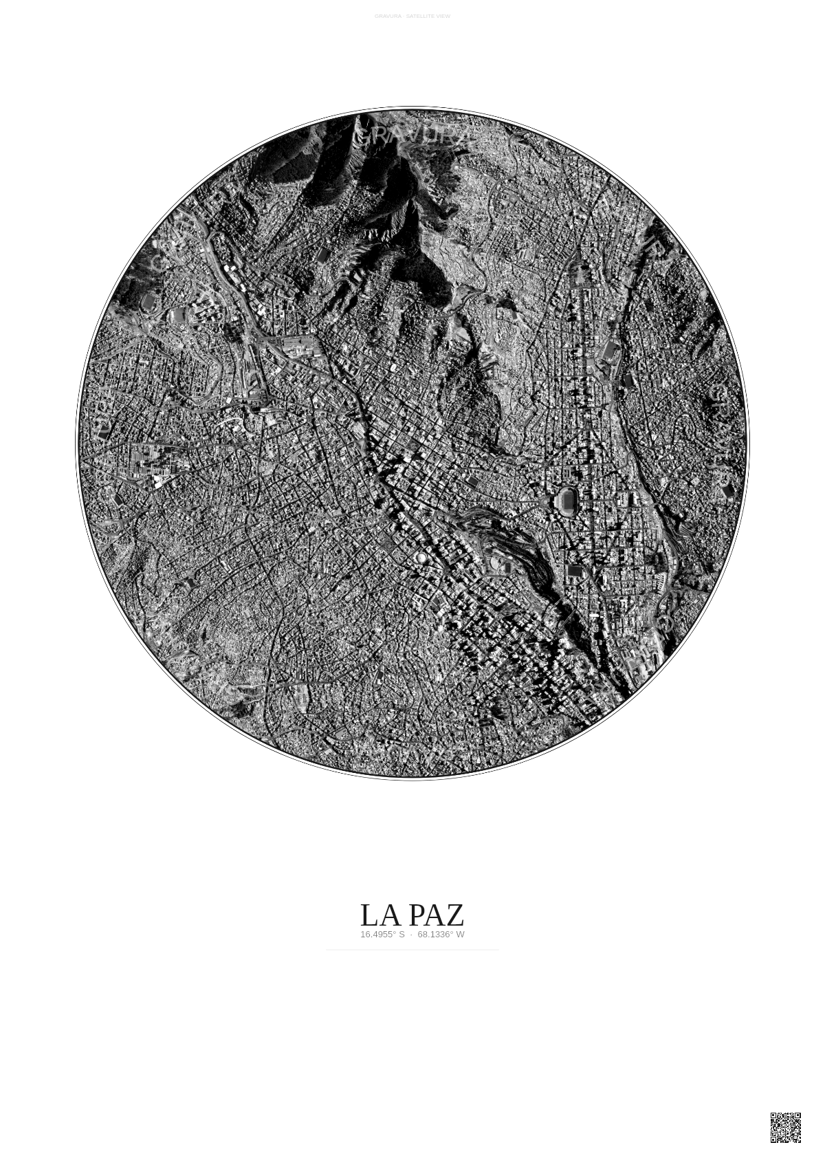 Affiche La Paz – Poster vue satellite | Gravura – Fond clair