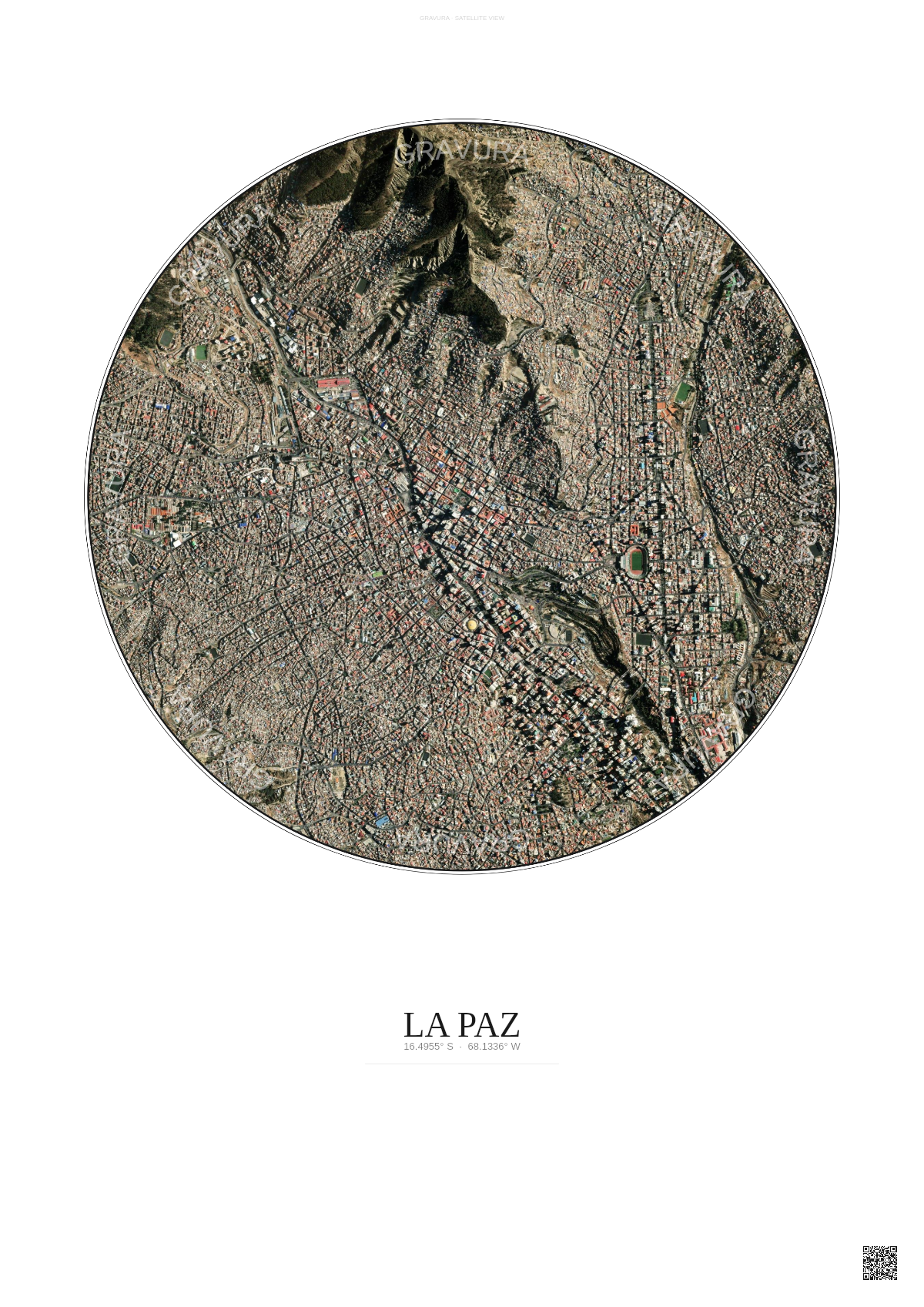 Affiche La Paz – Poster vue satellite | Gravura – Fond clair