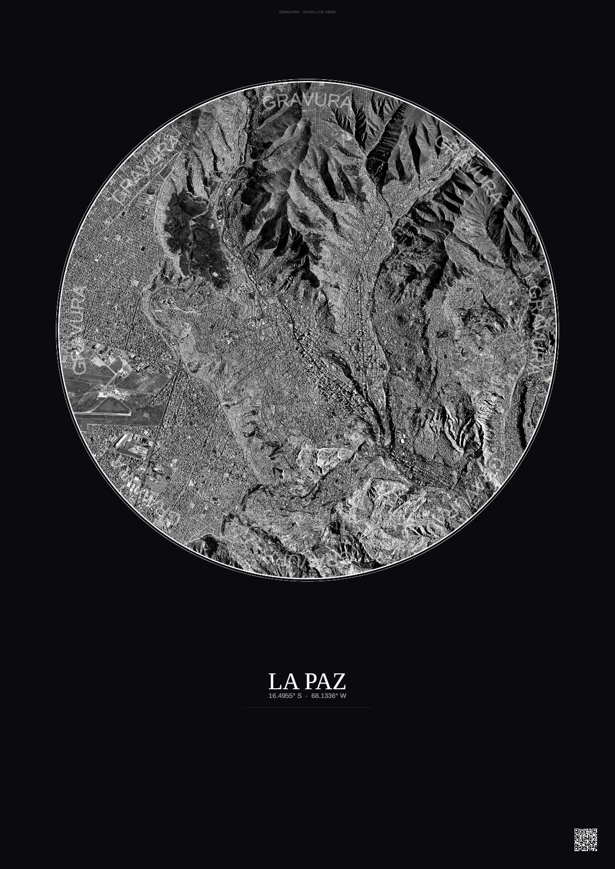 Affiche La Paz – Poster vue satellite | Gravura – Fond foncé