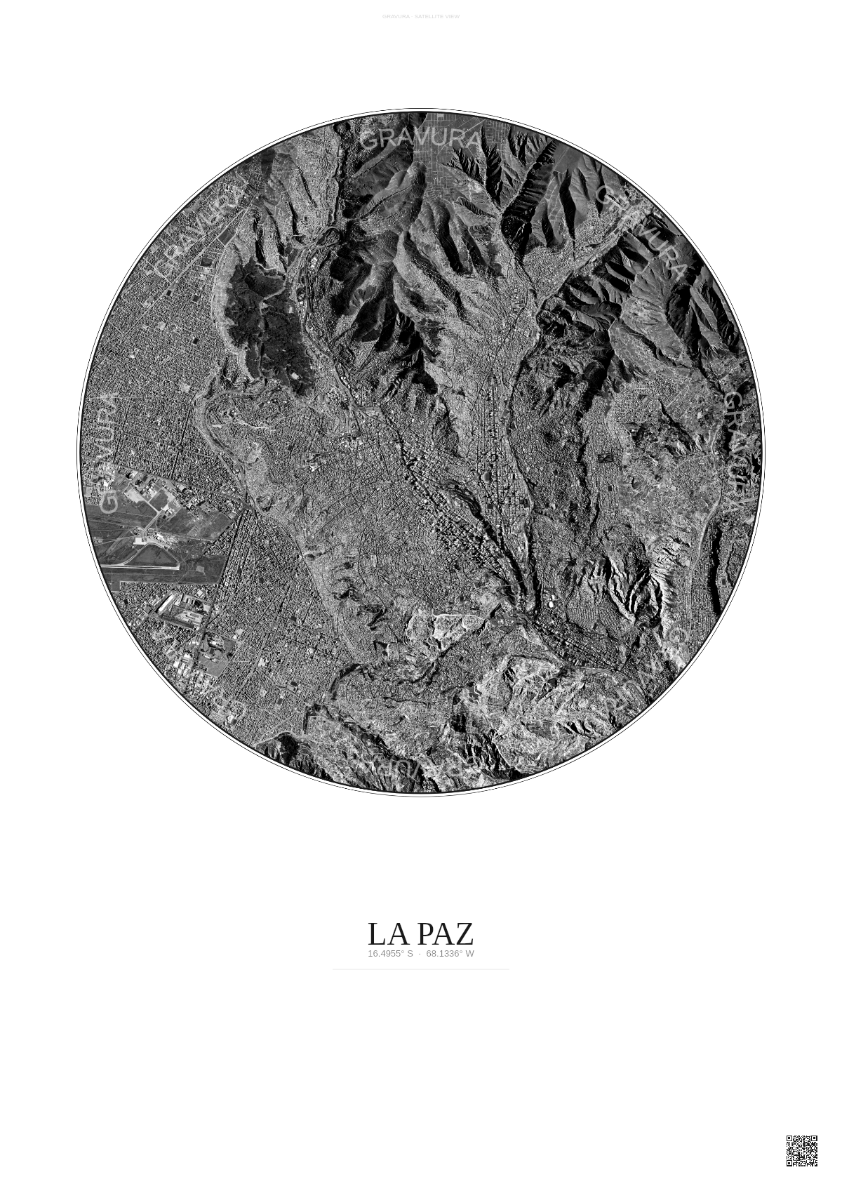 Affiche La Paz – Poster vue satellite | Gravura – Fond clair