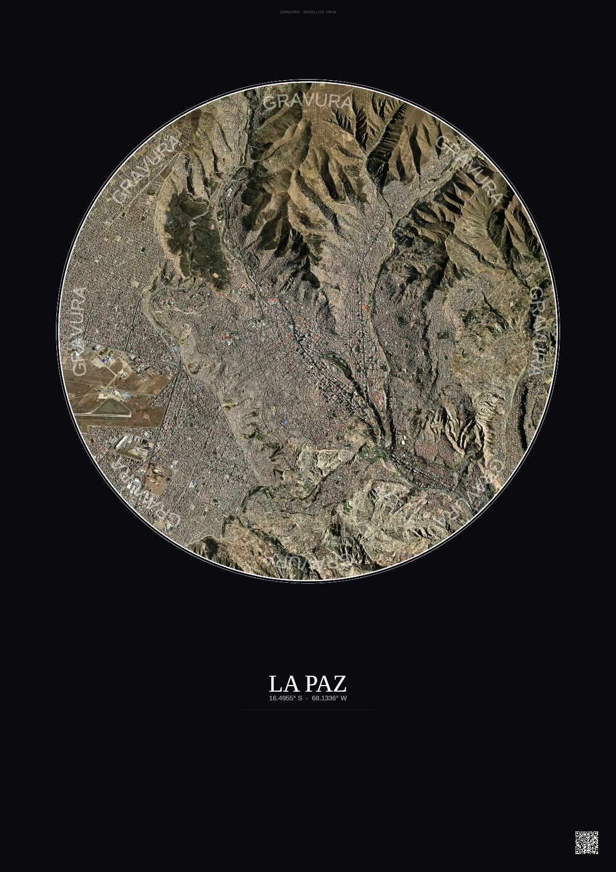 Affiche La Paz – Poster vue satellite | Gravura – Fond foncé