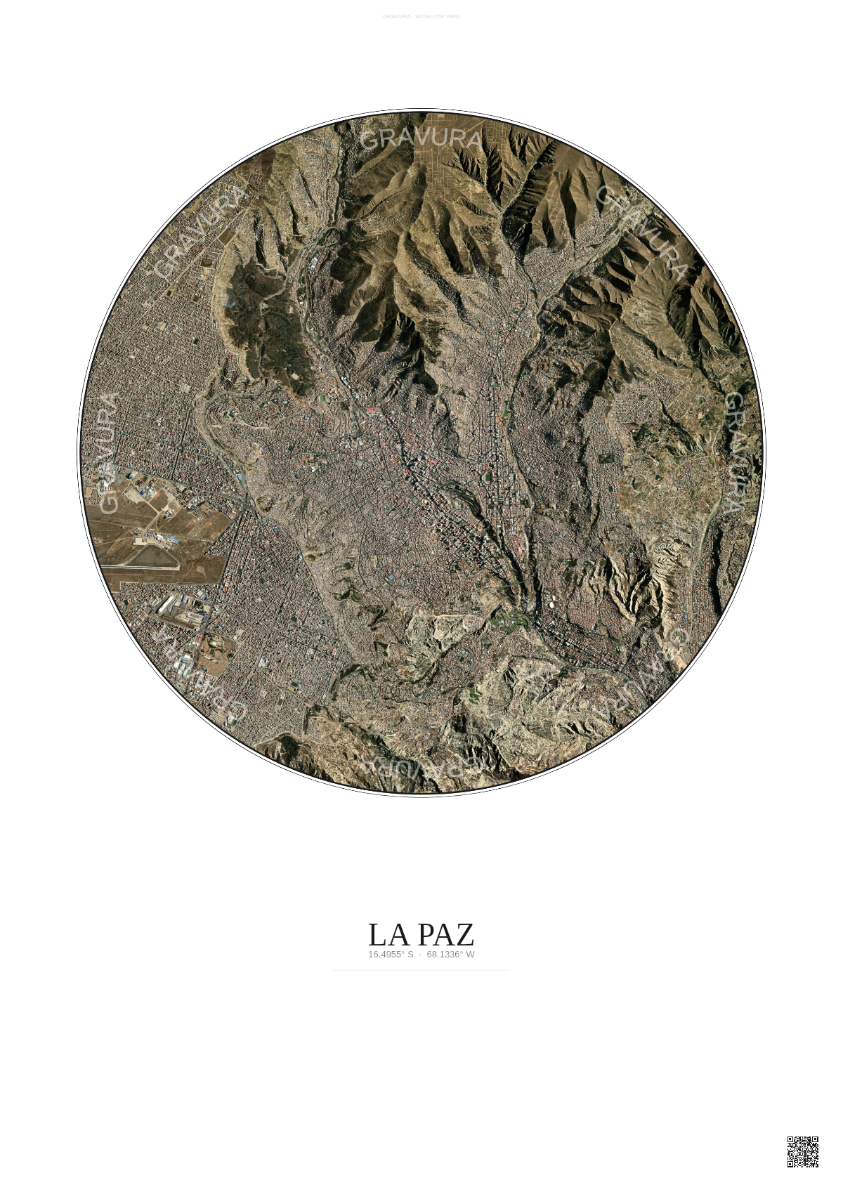 Affiche La Paz – Poster vue satellite | Gravura – Fond clair