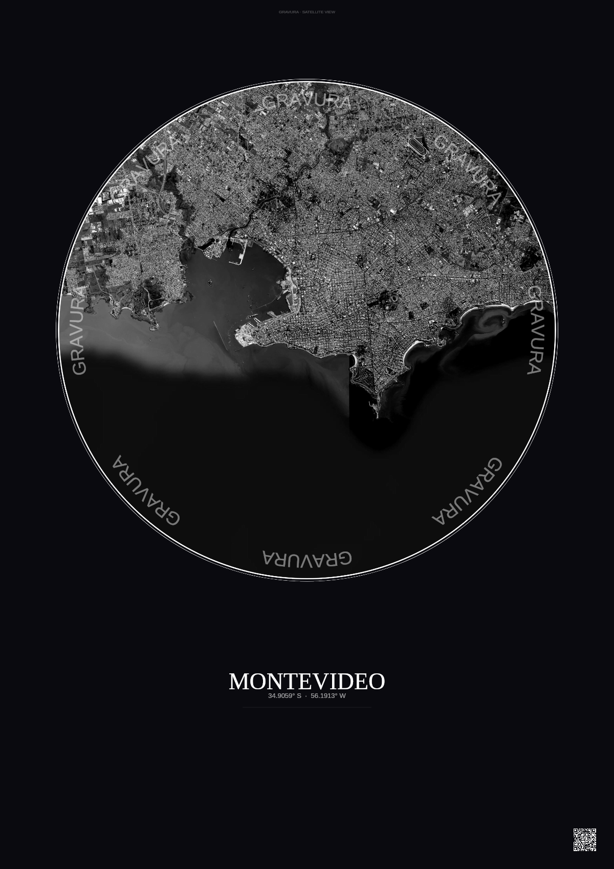 Affiche Montevideo – Poster vue satellite | Gravura – Fond foncé