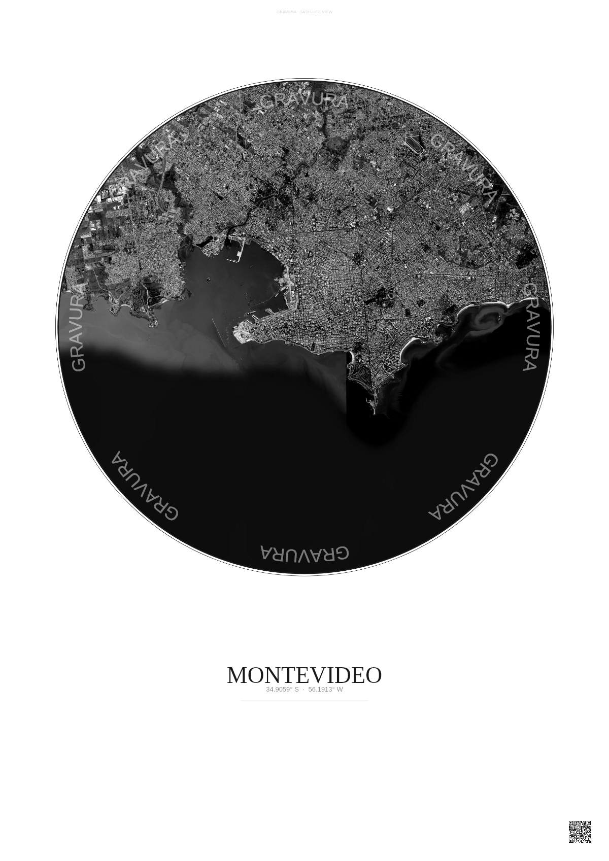 Affiche Montevideo – Poster vue satellite | Gravura – Fond clair
