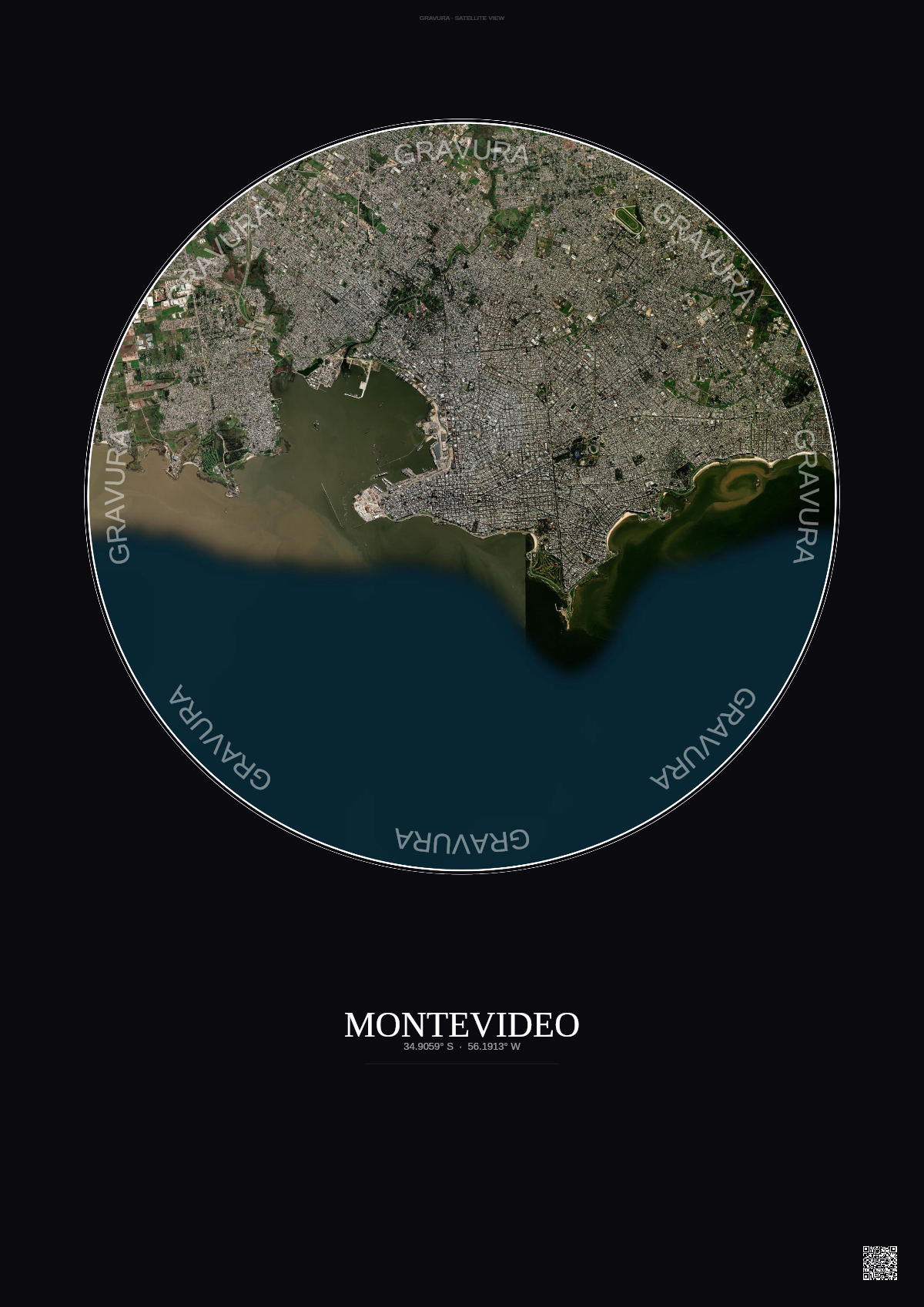 Affiche Montevideo – Poster vue satellite | Gravura – Fond foncé