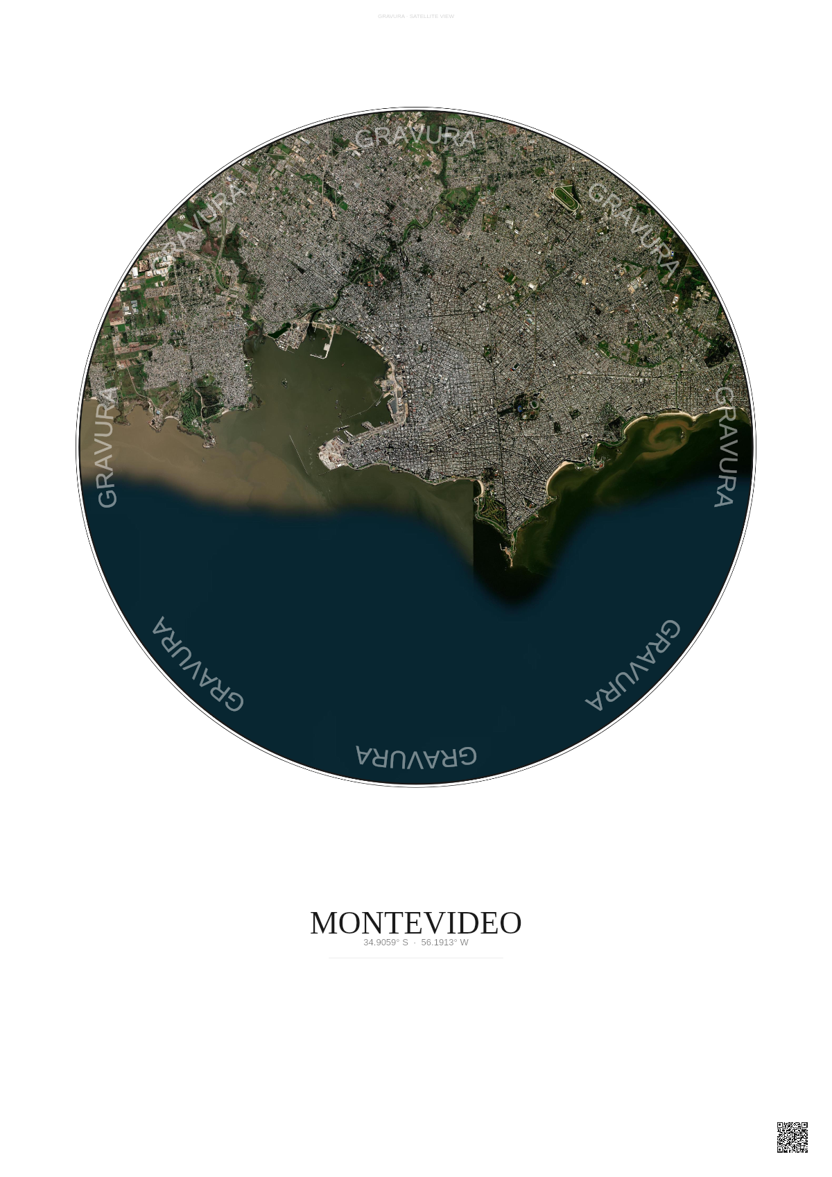 Affiche Montevideo – Poster vue satellite | Gravura – Fond clair