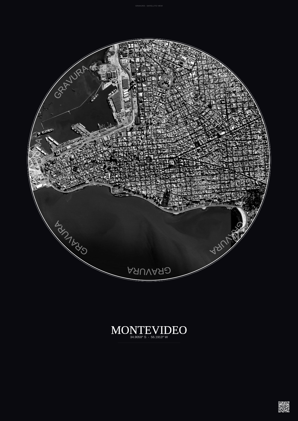 Affiche Montevideo – Poster vue satellite | Gravura – Fond foncé
