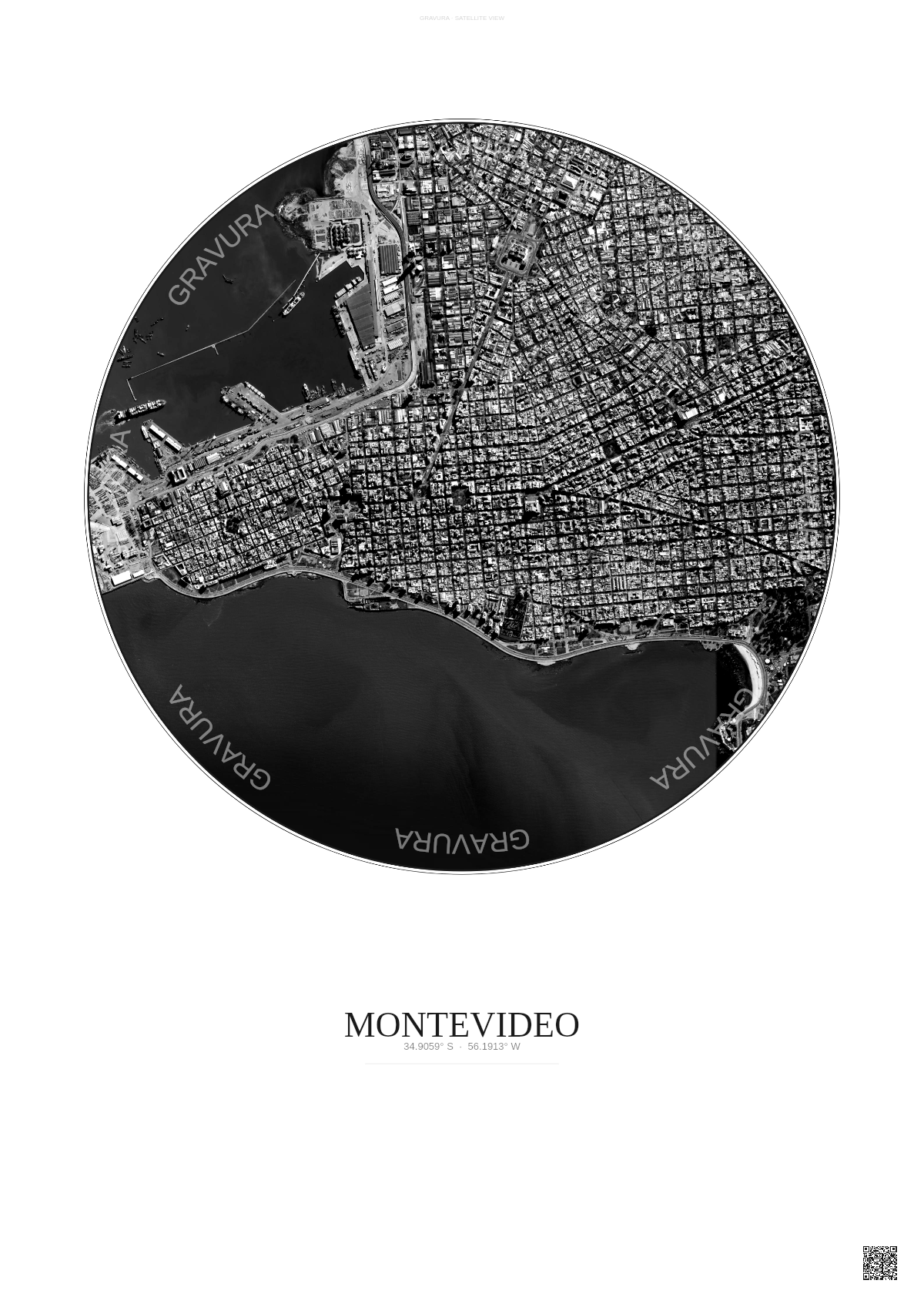 Affiche Montevideo – Poster vue satellite | Gravura – Fond clair