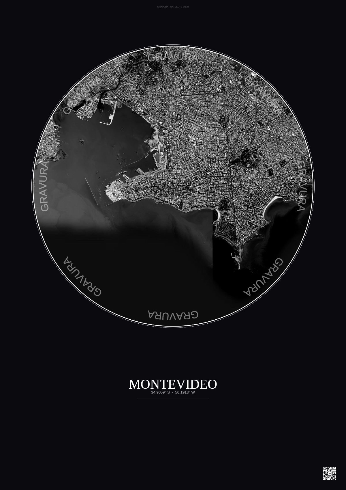 Affiche Montevideo – Poster vue satellite | Gravura – Fond foncé