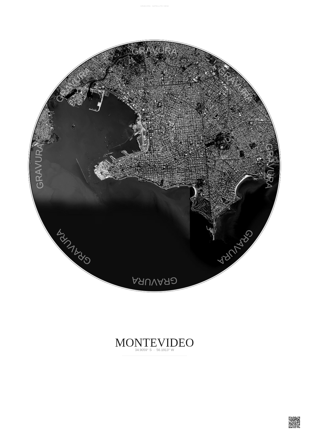 Affiche Montevideo – Poster vue satellite | Gravura – Fond clair