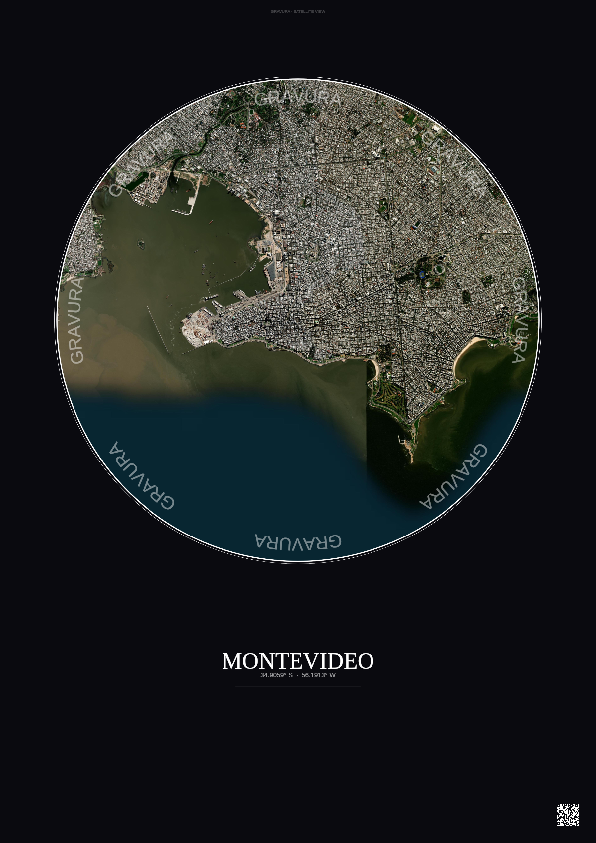 Affiche Montevideo – Poster vue satellite | Gravura – Fond foncé