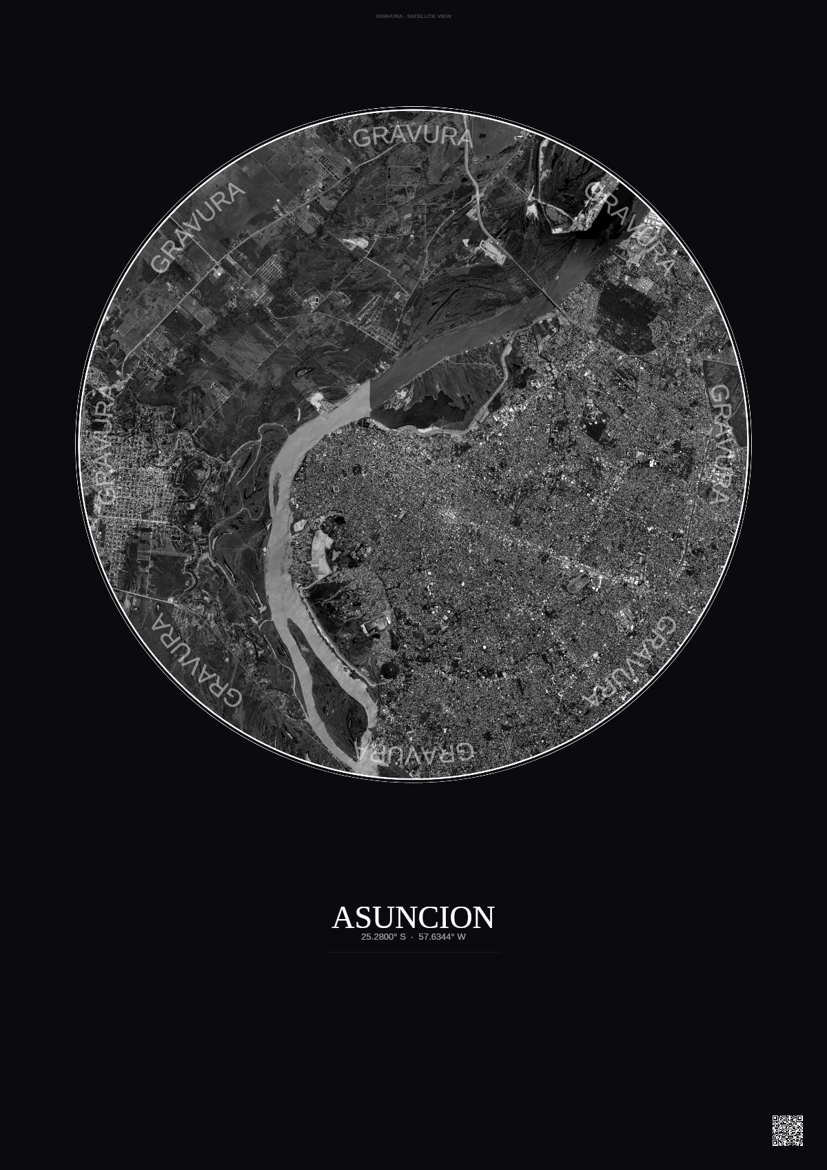 Affiche Asuncion – Poster vue satellite | Gravura – Fond foncé
