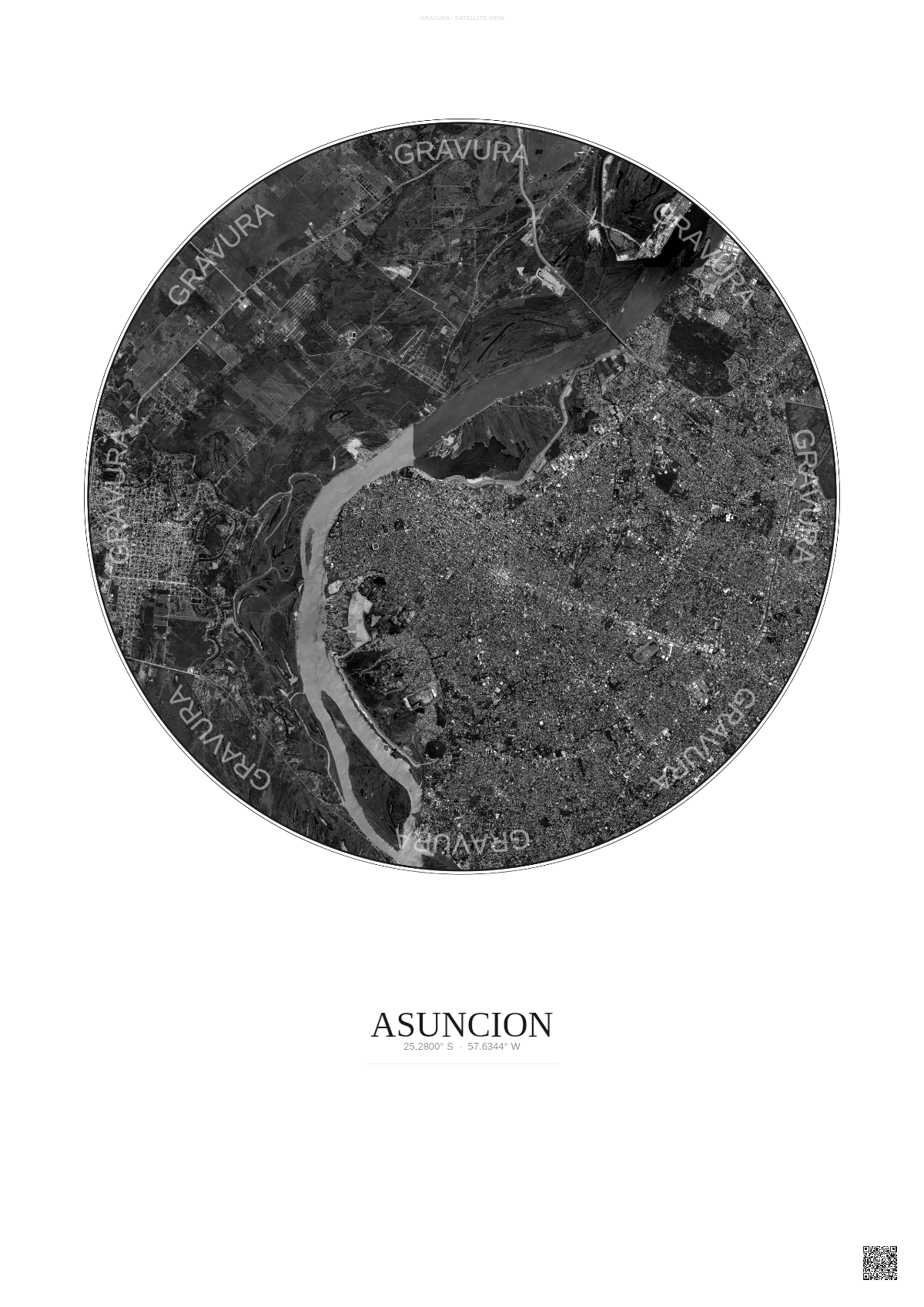 Affiche Asuncion – Poster vue satellite | Gravura – Fond clair