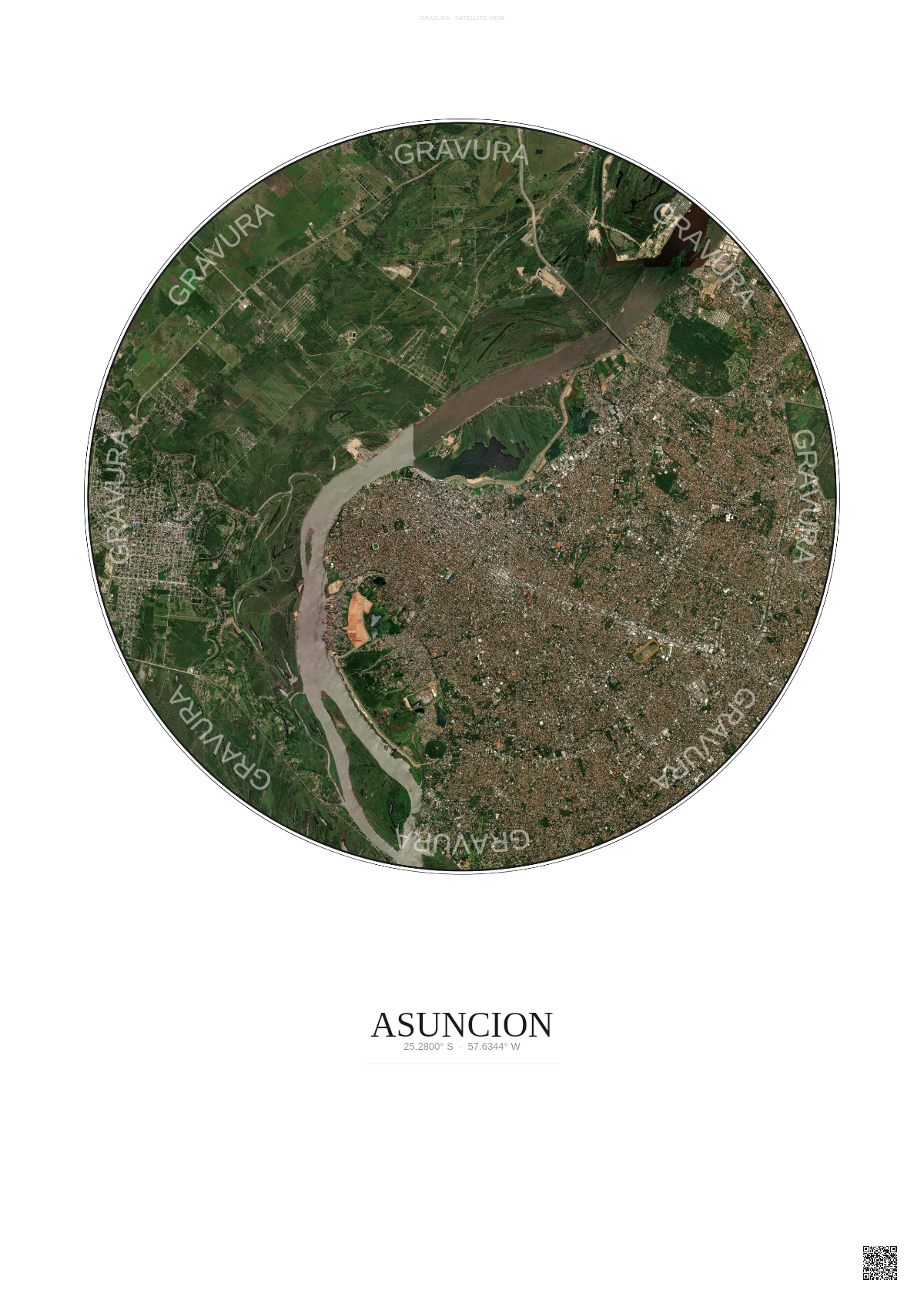 Affiche Asuncion – Poster vue satellite | Gravura – Fond clair