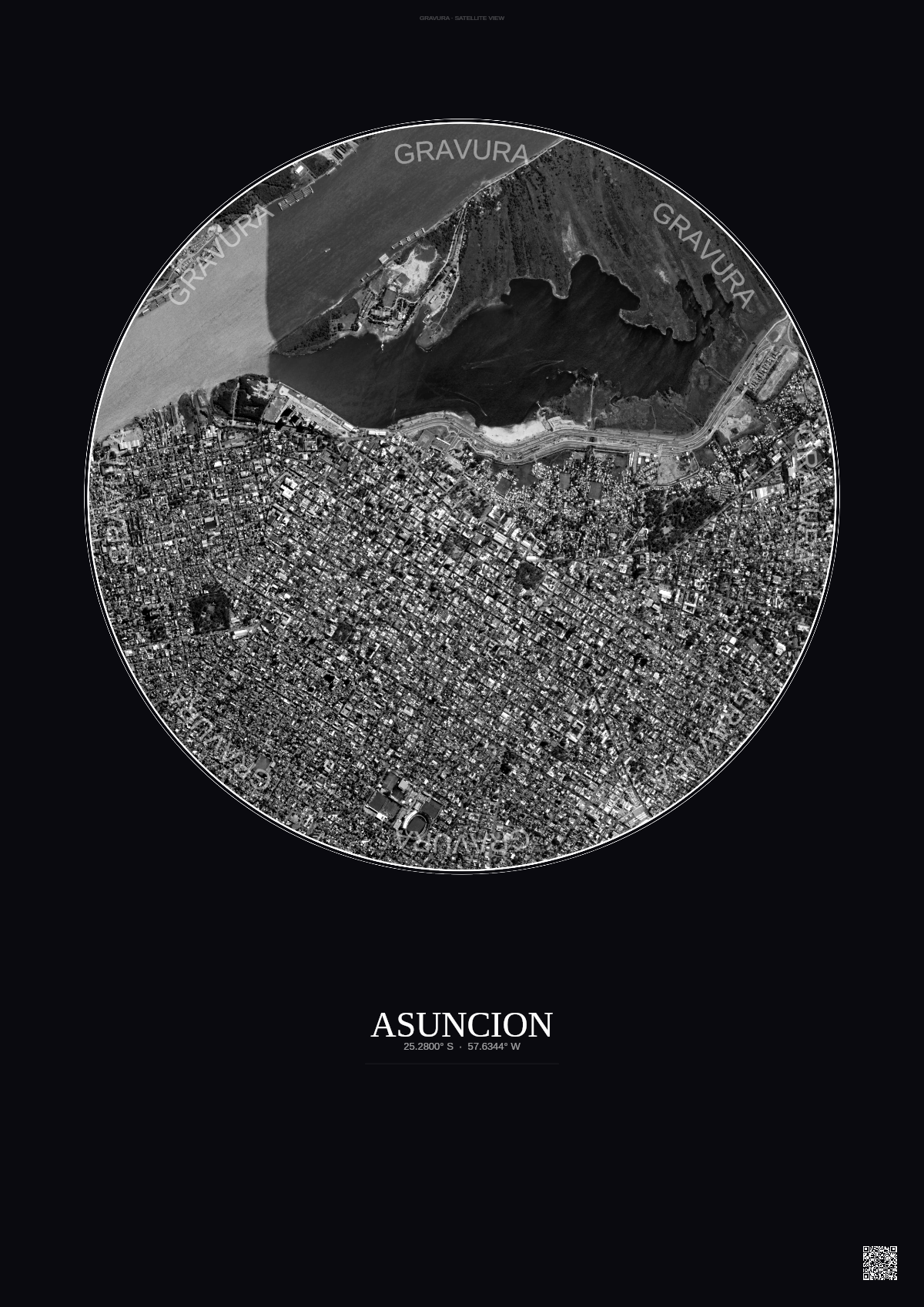 Affiche Asuncion – Poster vue satellite | Gravura – Fond foncé