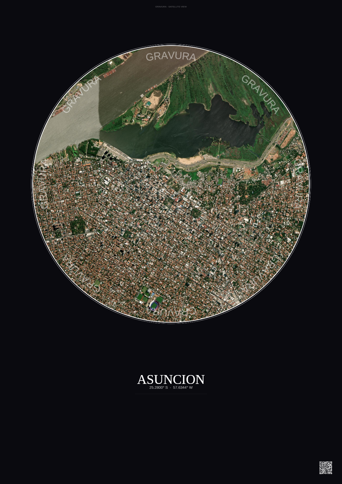 Affiche Asuncion – Poster vue satellite | Gravura – Fond foncé