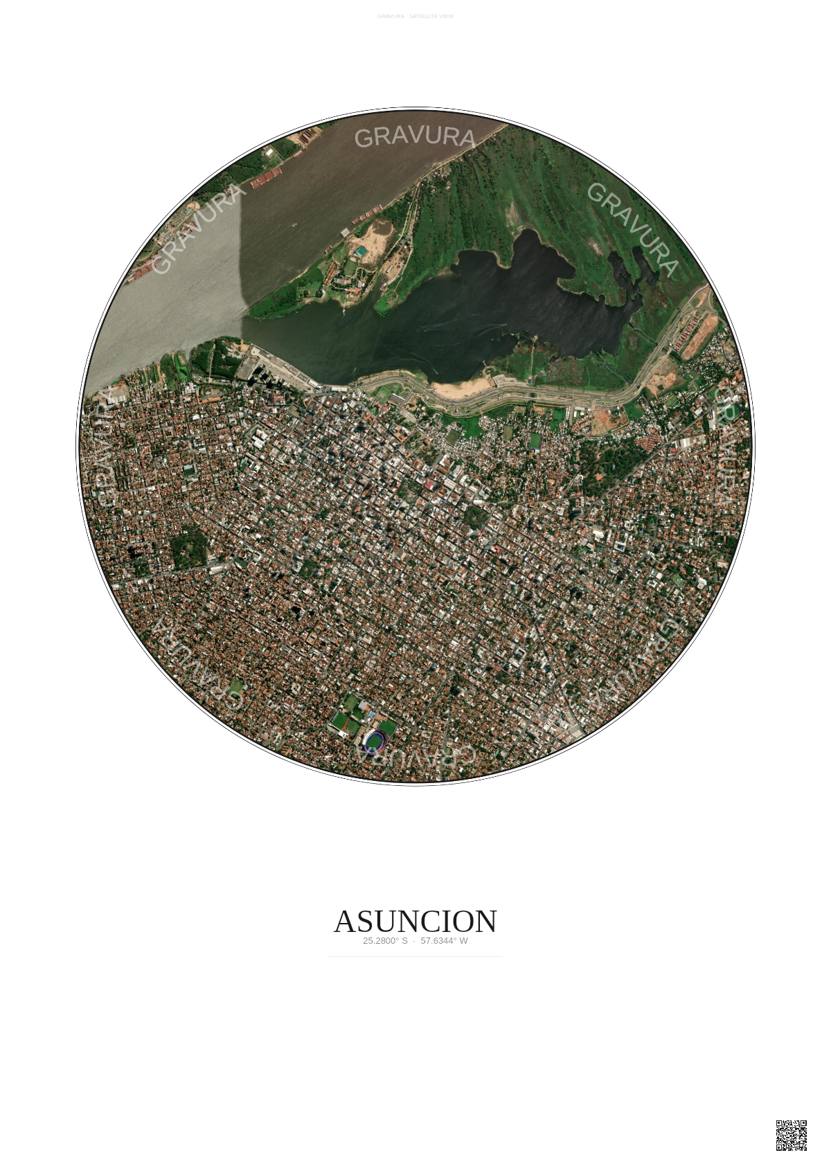 Affiche Asuncion – Poster vue satellite | Gravura – Fond clair