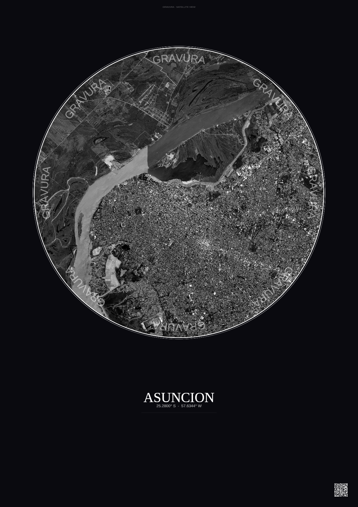 Affiche Asuncion – Poster vue satellite | Gravura – Fond foncé