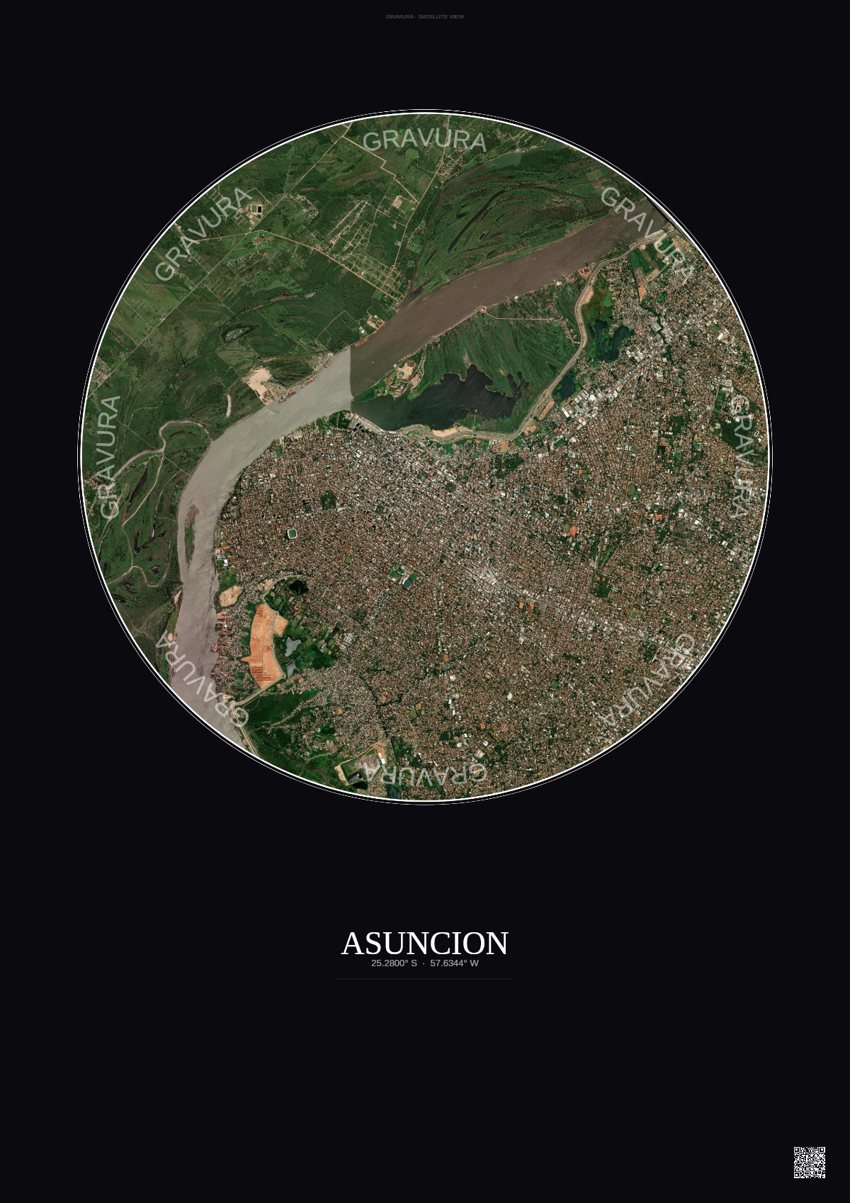 Affiche Asuncion – Poster vue satellite | Gravura – Fond foncé