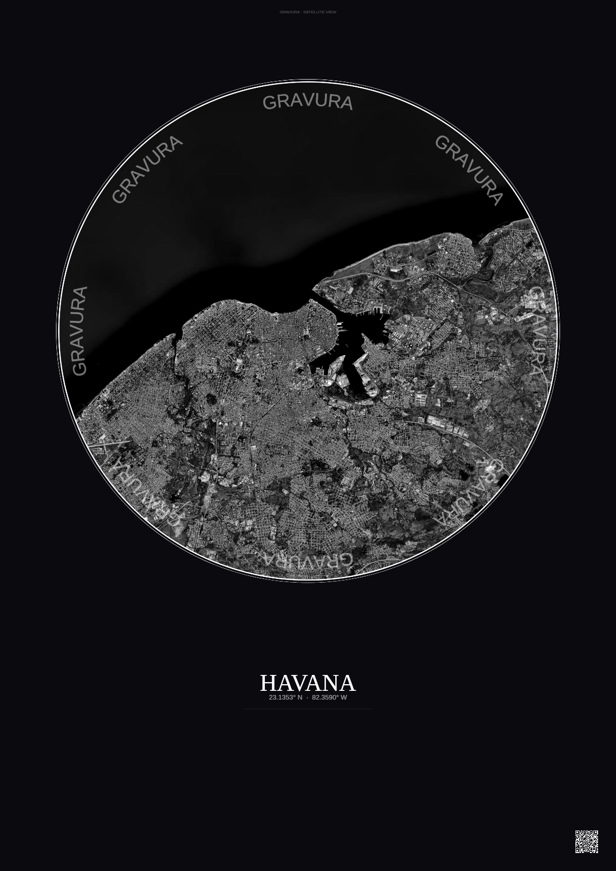 Affiche Havana – Poster vue satellite | Gravura – Fond foncé