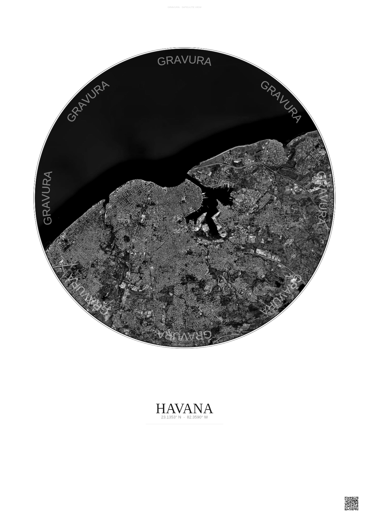 Affiche Havana – Poster vue satellite | Gravura – Fond clair